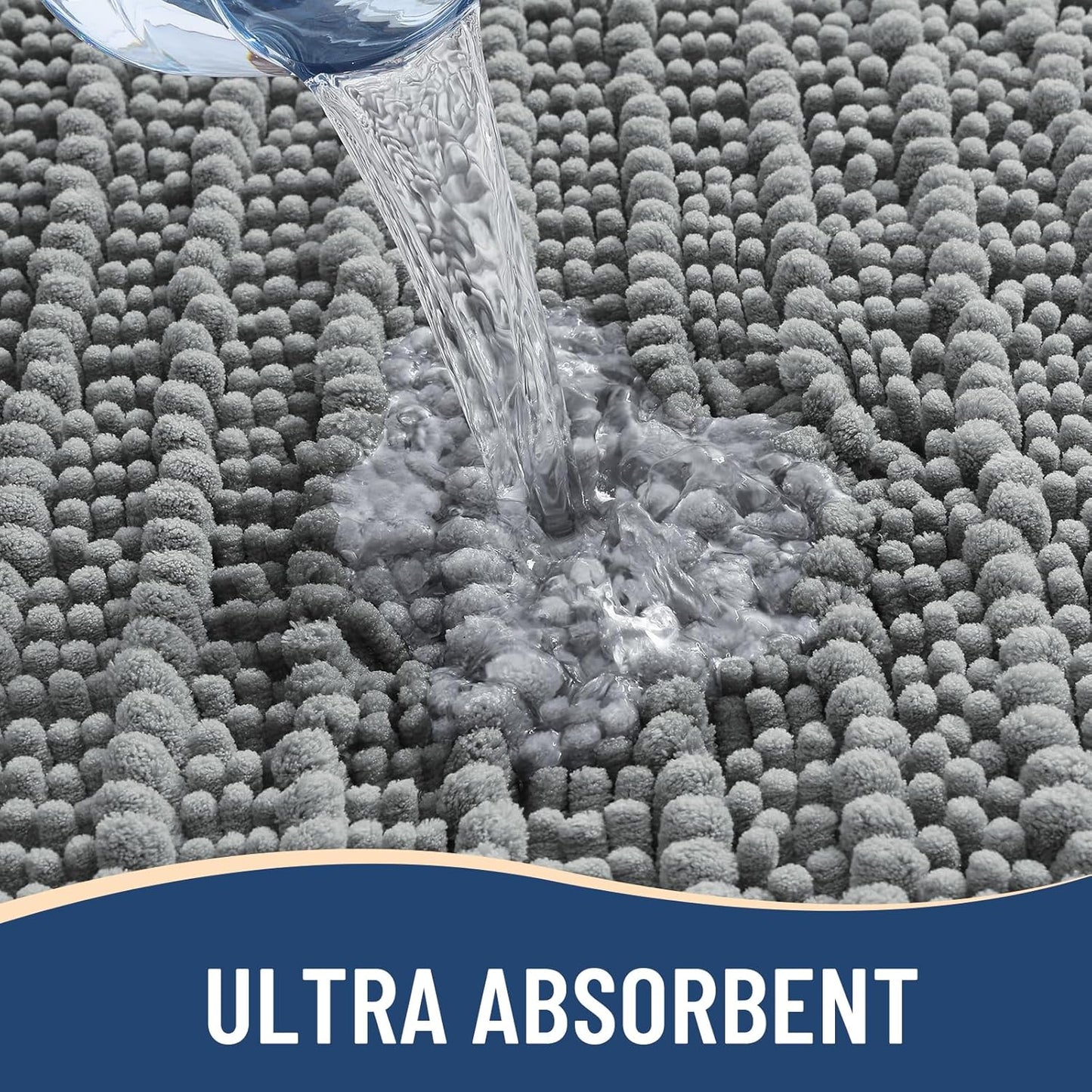 Arotive Luxury Chenille Bathroom Rug Mat, Extra Soft Thick Absorbent Shaggy Bath Rugs, Non-Slip Machine Wash Dry, Plush Bath Mats for Bathroom, Shower and Tub, 47x24, Grey