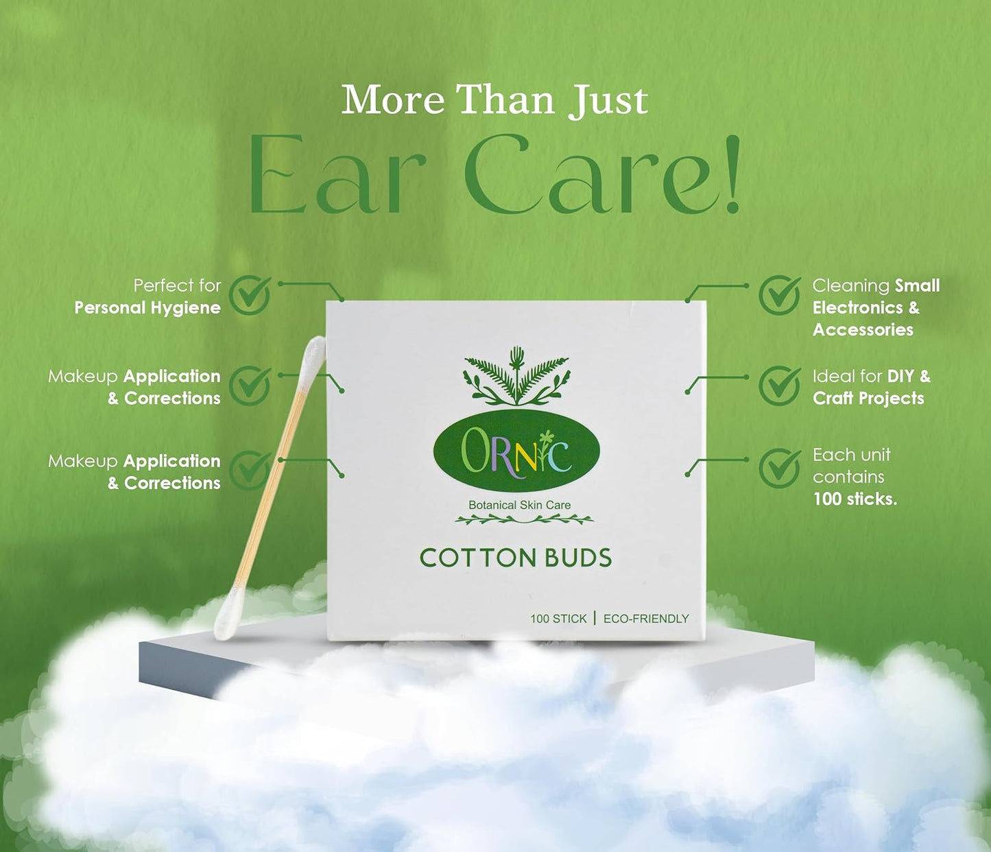 Bamboo Cotton Swabs – Eco-Friendly Cotton Swabs for Personal Care – Biodegradable Cotton Buds for Zero Waste Personal Care – Plastic-Free Cotton Swabs for Makeup, Hygiene & Beauty (500 Count)