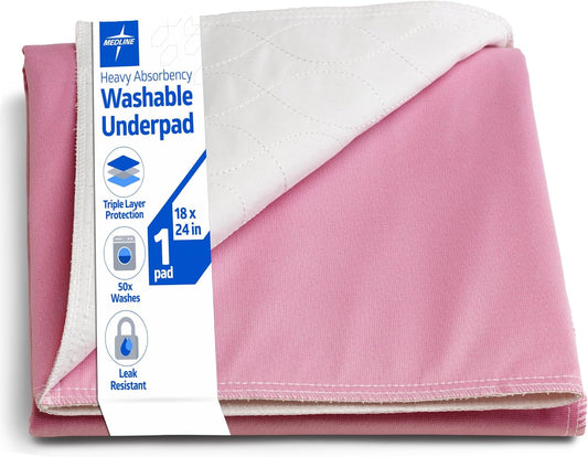 Medline Sofnit 300 Reusable Underpad, Pink/White, 18" x 24" - Moderate Absorbency, Leak-resistant Protection