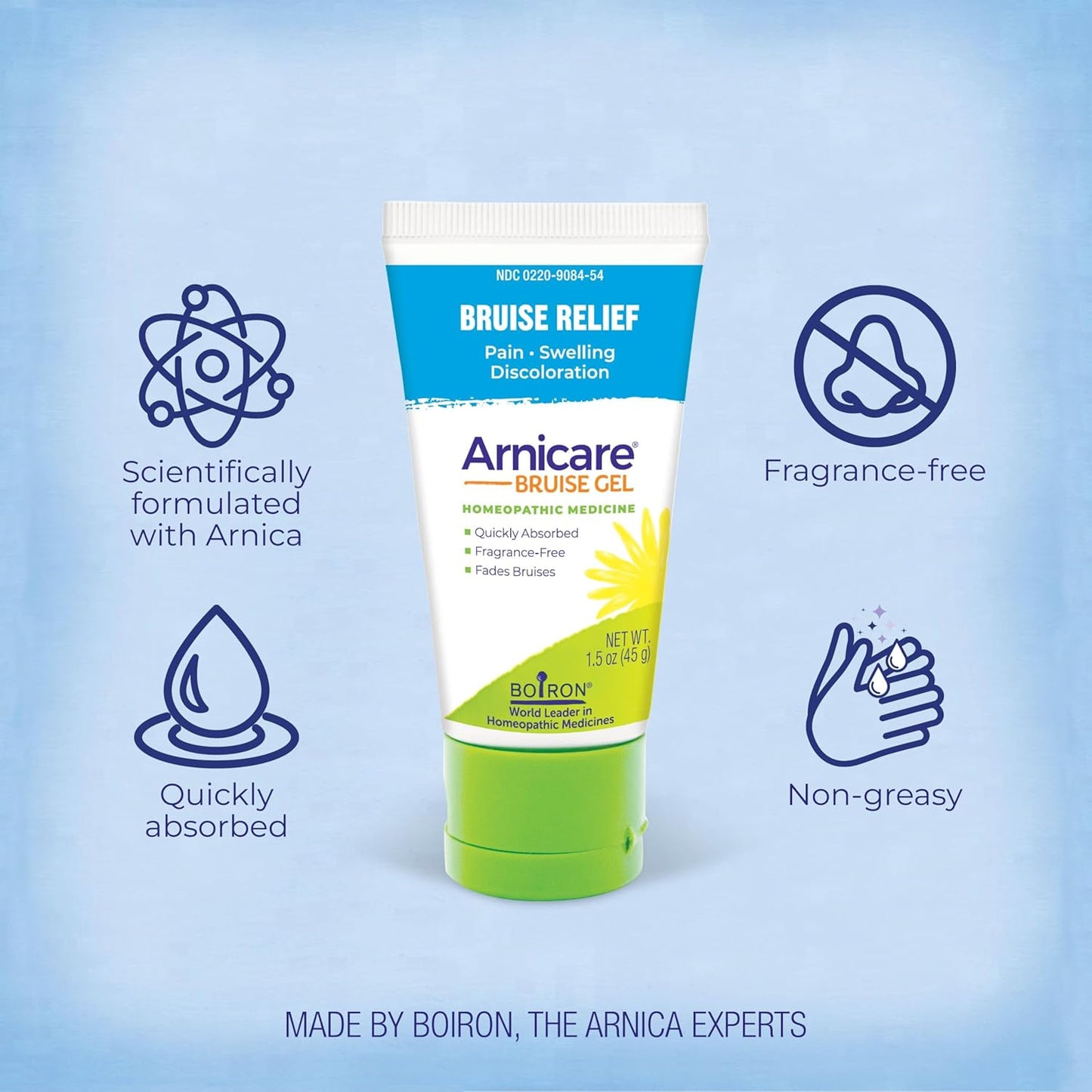 Boiron Arnicare Bruise Gel for Relief of Pain, Inflammation or Swelling, Soreness, and Discoloration - Non-greasy and Fragrance-Free - 1.5 oz