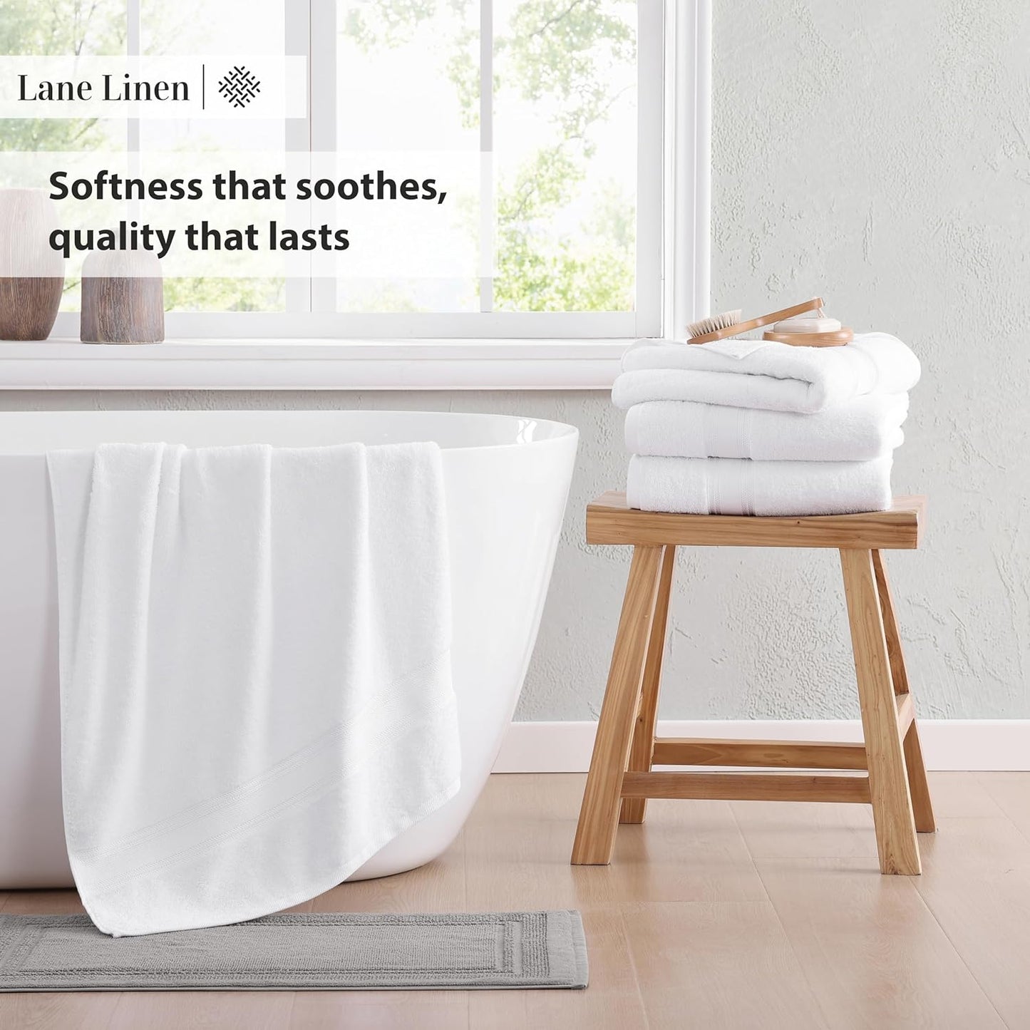 LANE LINEN 100% Cotton 4 Pack Bath Sheets (35"x66") - Zero Twist Cotton - Extra Large Bath Towels Set - Quick Drying, Soft & Absorbent Oversized Bathroom Towel Sets - Hotel Quality - White Towels