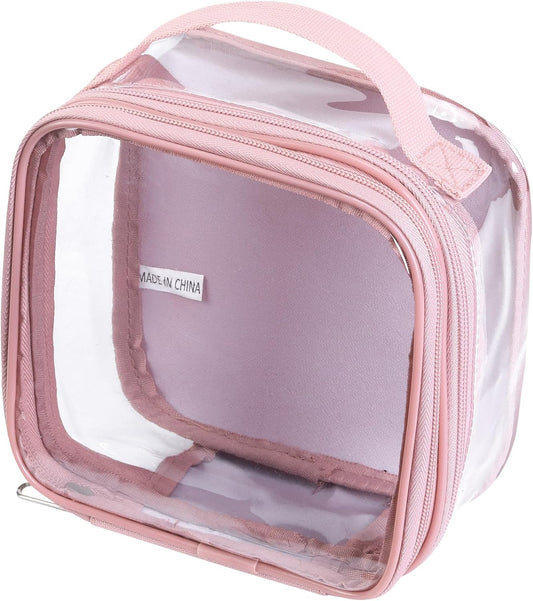 TSA approved small toiletry bag - clear travel pouch carry on case organizer reusable see-through pvc plastic small （pink