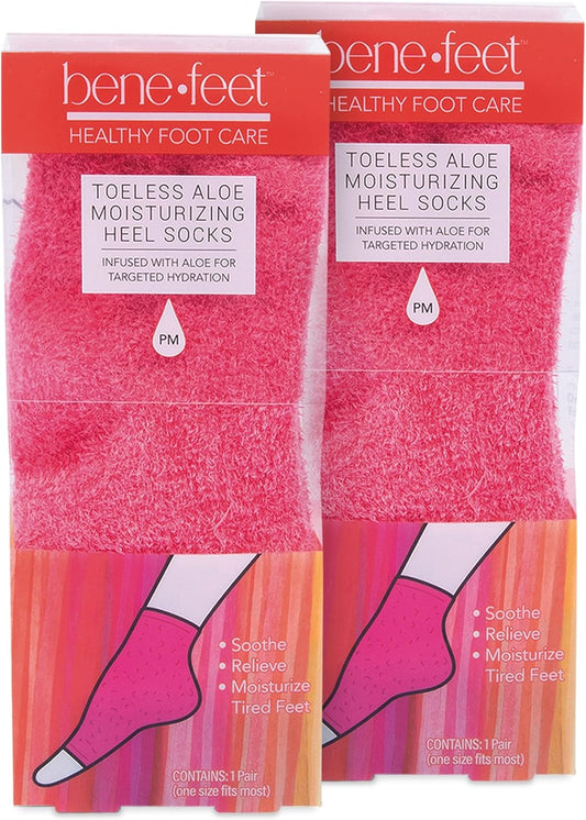 Benefeet Toeless Aloe Moisturizing Heel Socks 2 Pack - Effective Overnight Foot Rejuvenation, Targeted Hydration to Soften Dry Skin, Infused w/Coconut Oil, Aloe + Jojoba Seed Oil, 1 Pair (2 Pack)