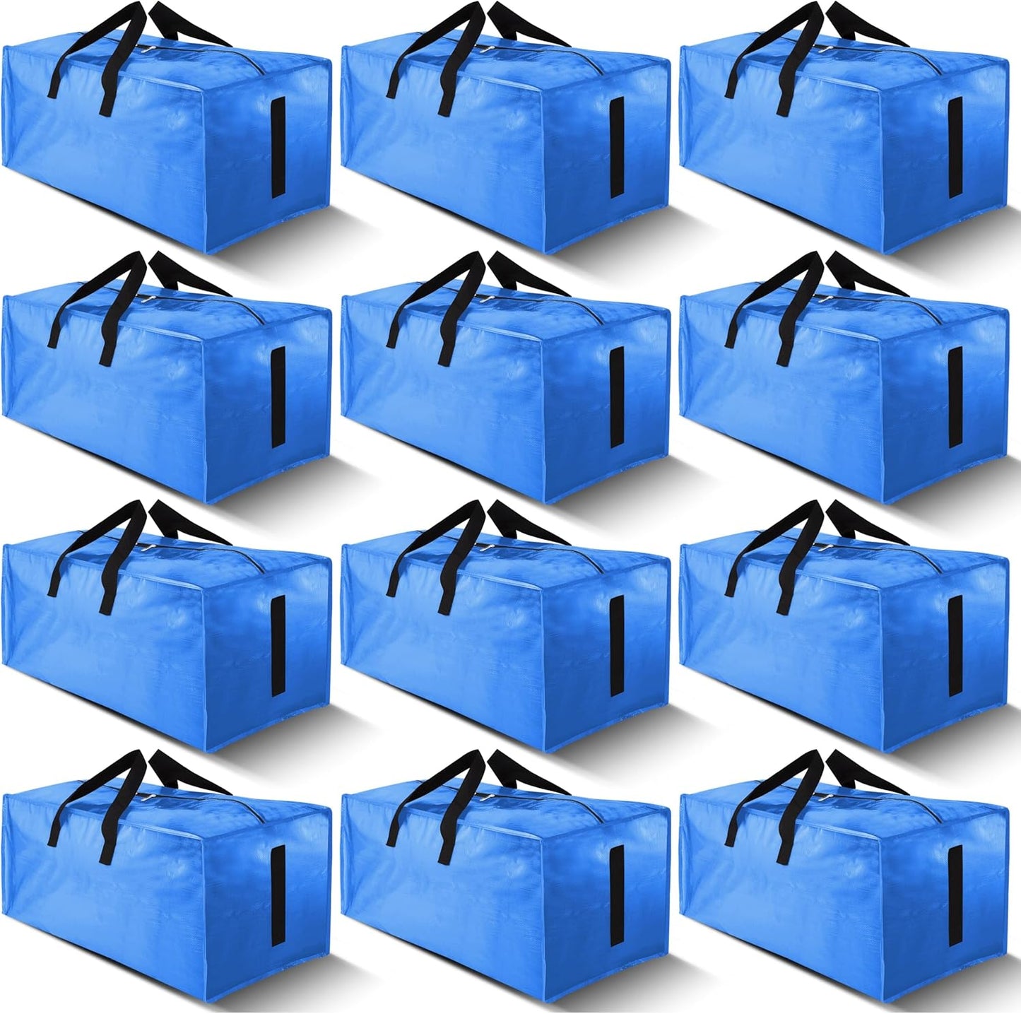 12 Pack Large Strong Moving Bags with Zippers & Carrying Handles - Water-Resistant - Heavy Duty Storage Tote for Space Saving, Fold Flat, Alternative to Moving Box (Sky Blue)