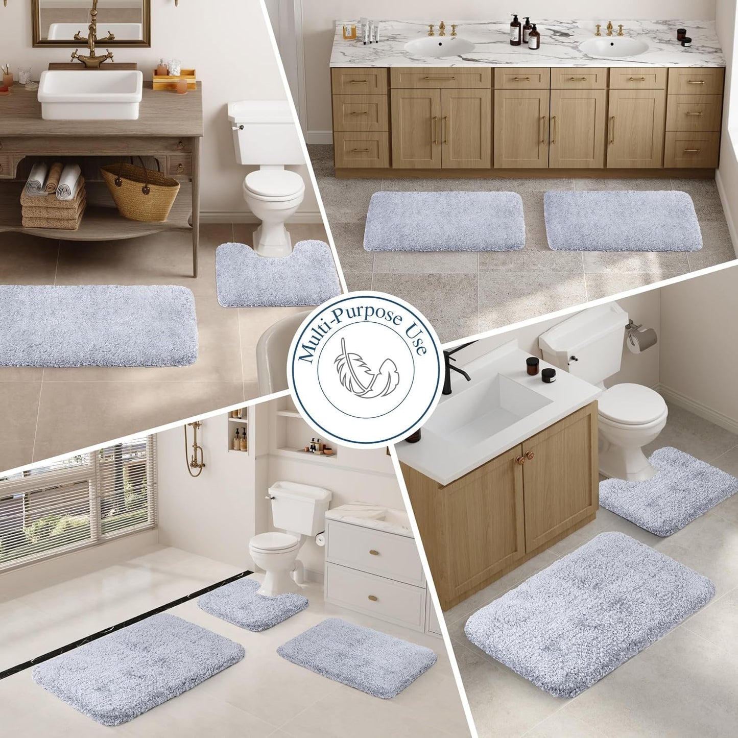 Walensee Large Bathroom Rug (24 x 36, Growing Blue) Extra Soft and Absorbent Shaggy Bath Mat Machine Washable Microfiber Non Slip Luxury Floor Mat