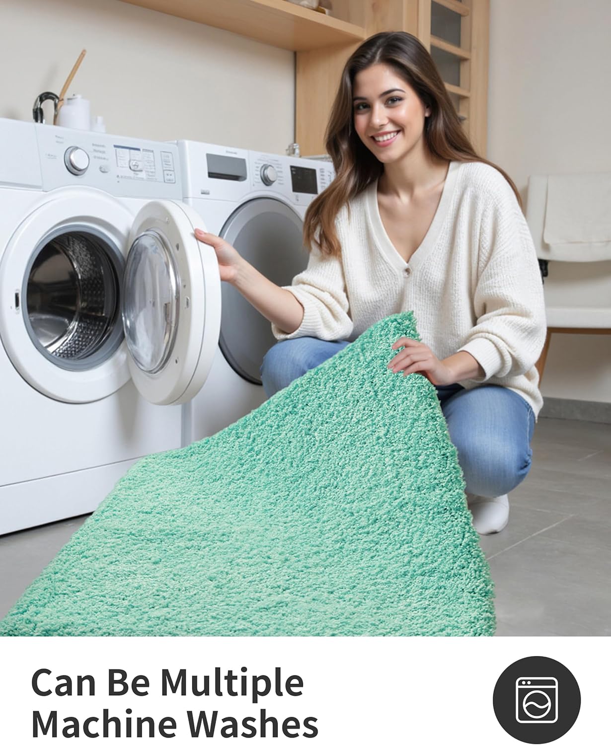 ILANGO Spa Blue Bathroom Rugs 24" × 17" Small Non Slip & Super Absorbent Extra Thick Soft, Washable Bath Mat for Floor, Microfiber Plush Shaggy Bath Rug with Rubber for Bathtub Shower Room Sink