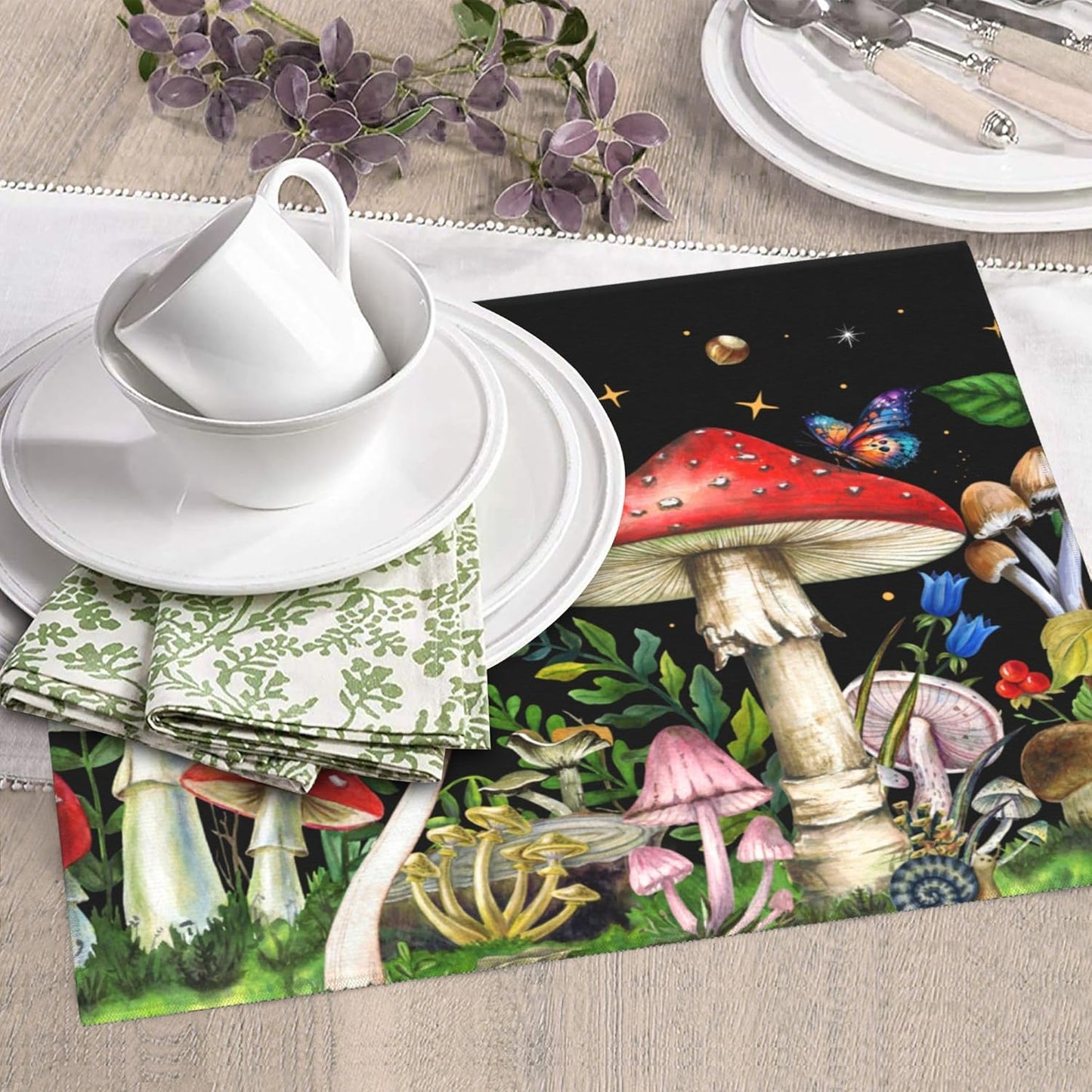 Mushroom Dish Drying Mat for Kitchen Counter Cute Decorative Dish Drainer Rack Mats 16x18 Inch Absorbent Reversible Witchy Drying Pad