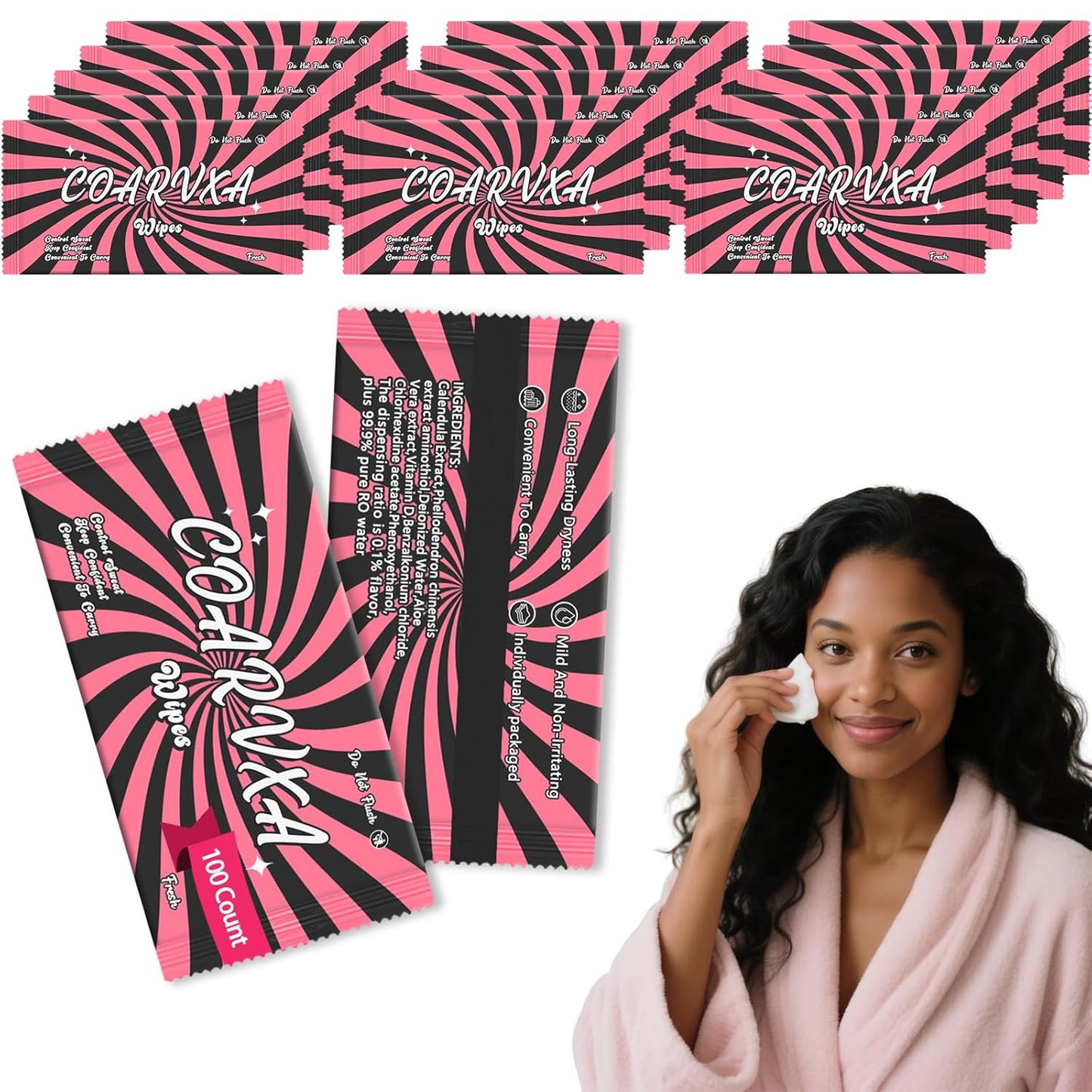 Pink Fresh Body Wipes 100 pieces of deodorant Wipes And Travel Deodorant Individually Wrap Hypoallergenic Mini Deodorant And Travel To Clean Skin For Female Male Teenagers