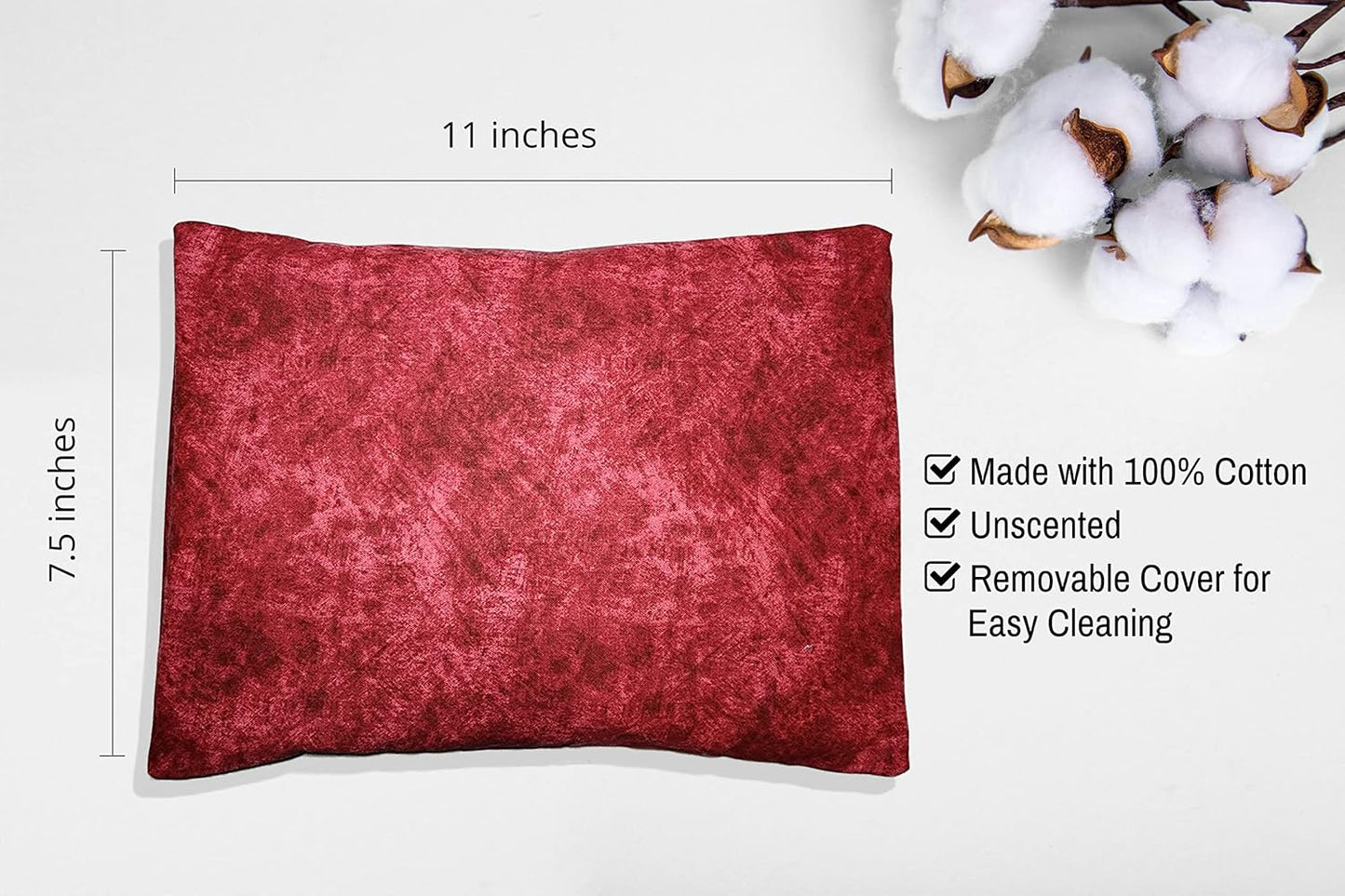 Microwavable Corn Filled Heating Pad and Cold Pack/Washable 100% Cotton Cover (Etched - Burgundy, 7.5in W x 11in L)