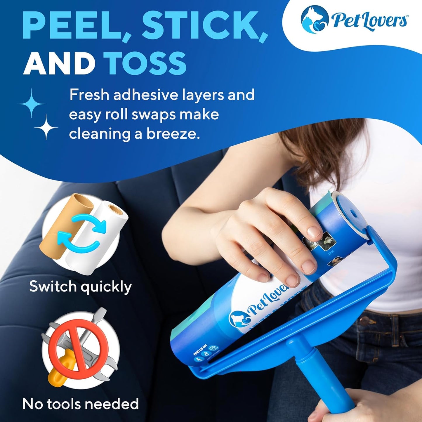 PetLovers Extra Sticky Floor Lint Roller 4 Pack of Refills Only - No Handles Included - 90 Sheets Per Refill 360 Sheets Total