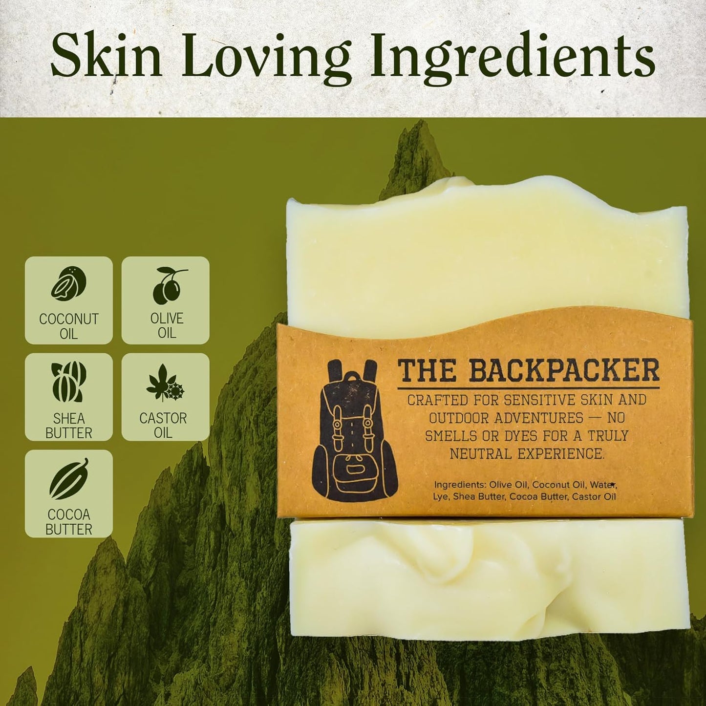 CompassSoap The Backpacker. Natural Bar Soap for Women & Men | Unscented Soap Bar with Minimalist & Gentle Lather | Women & Men's Bar Soap, Natural, Paraben & Phthalate Free | 5 Oz. Pack of 2