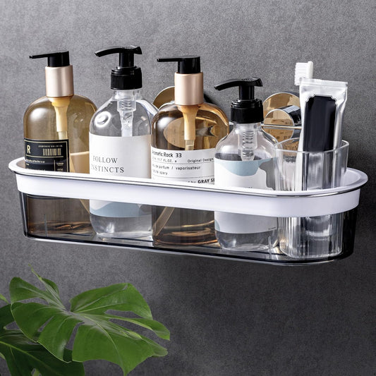 LEVERLOC Shower Caddy Suction Cup, Shower Organizer Removable Bathroom Shelf, Storage Suction Powerful Max Hold 22lbs Bathroom Caddy Waterproof Holder, Chrome & Clear, Large