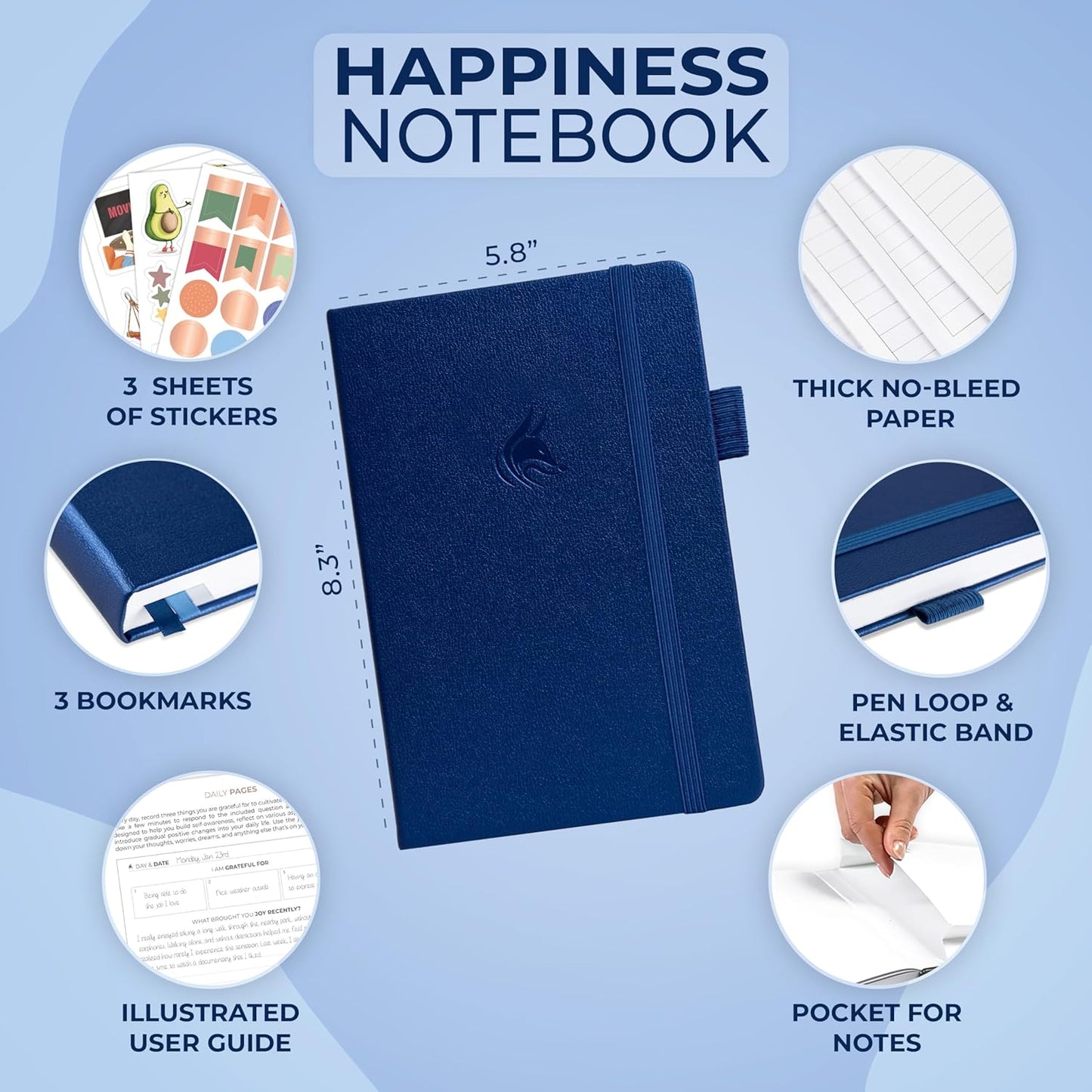 Clever Fox Happiness Notebook – Daily Positivity Journal for Women with Prompts & Positive Quotes – Affirmation & Self Esteem Gifts (Mystic Blue)