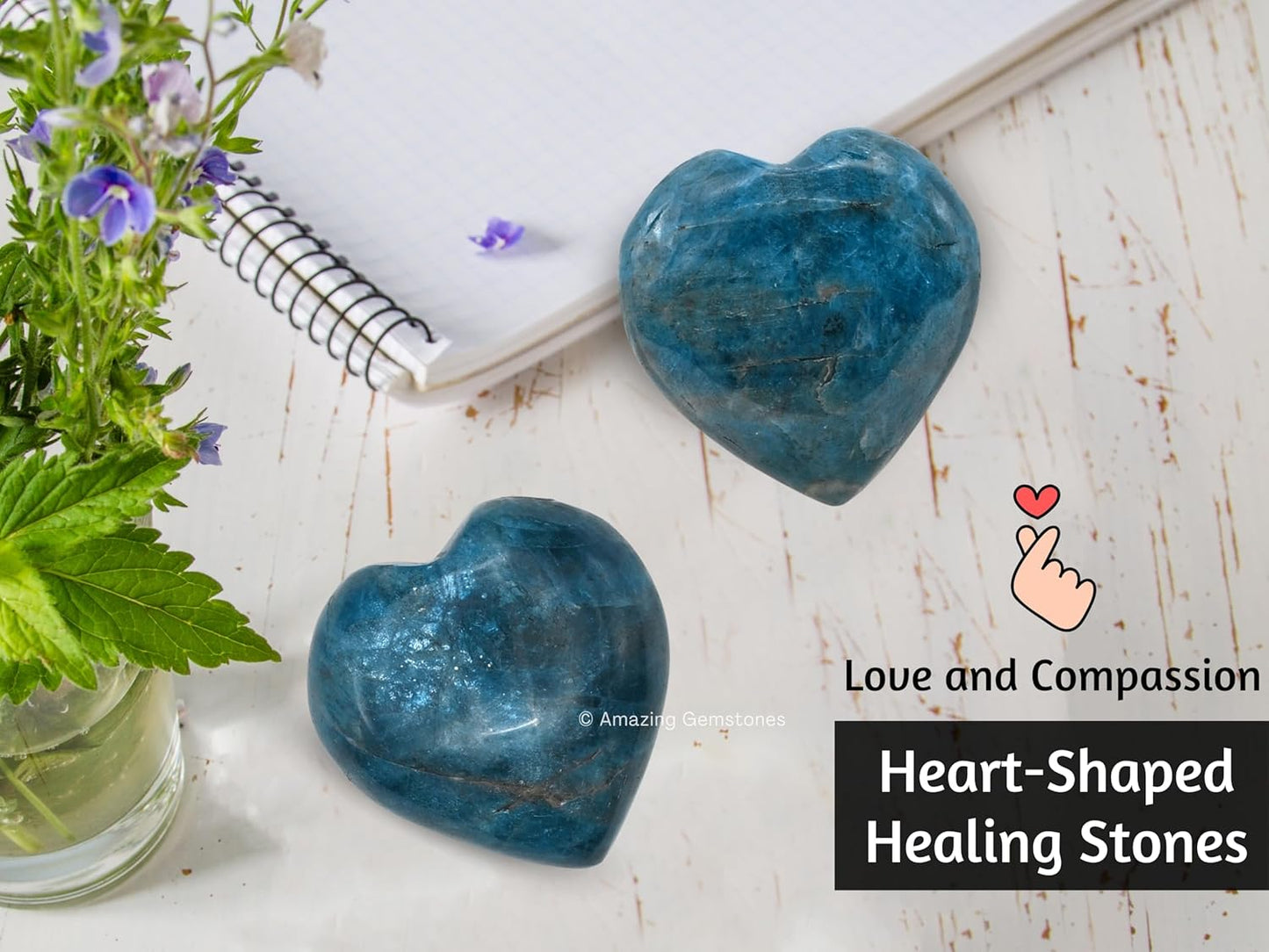 Green Apatite Crystal Heart Palm Stone - Pocket Massage Worry Stone for Natural Body Chakra Balancing, Reiki Healing and Crystal Grid