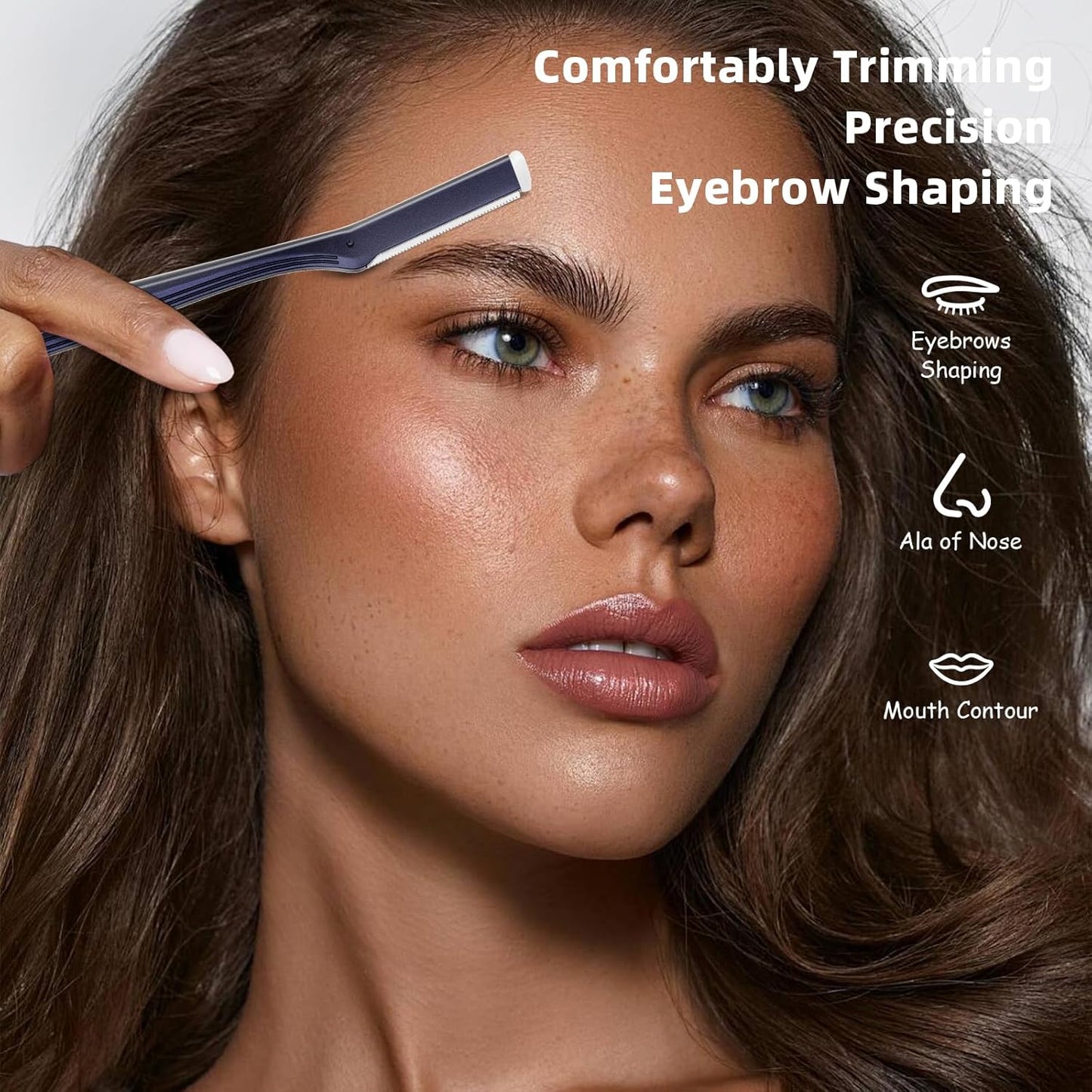 Dermaplane Razor for Women Face, Stainless Steel Handle with 6 Replaceable Blades, Huauoo Face Razors for Women, Peach Fuzz Remover, Eyebrow Trimmer, Dermaplaning Tool for Face Exfoliation (Navy Blue)