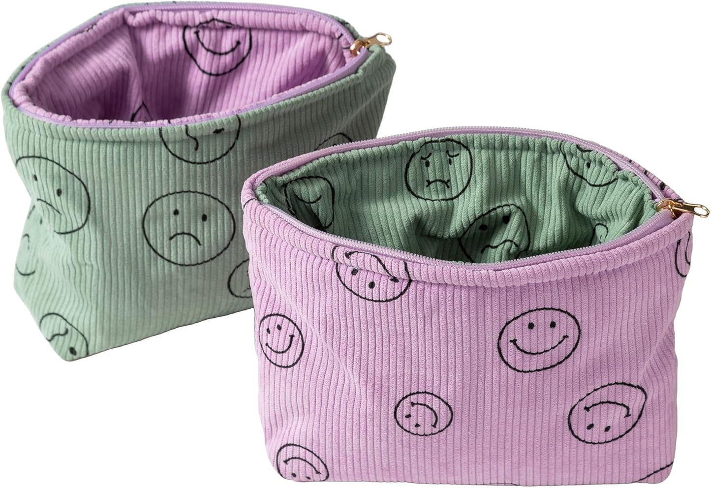 Cosmetic Bags for Women - Corduroy Cosmetic Bag Aesthetic Women Handbags Purses Smile Dots Makeup Organizer Storage Makeup Bag Girls Case Bags (Double Purple Green)