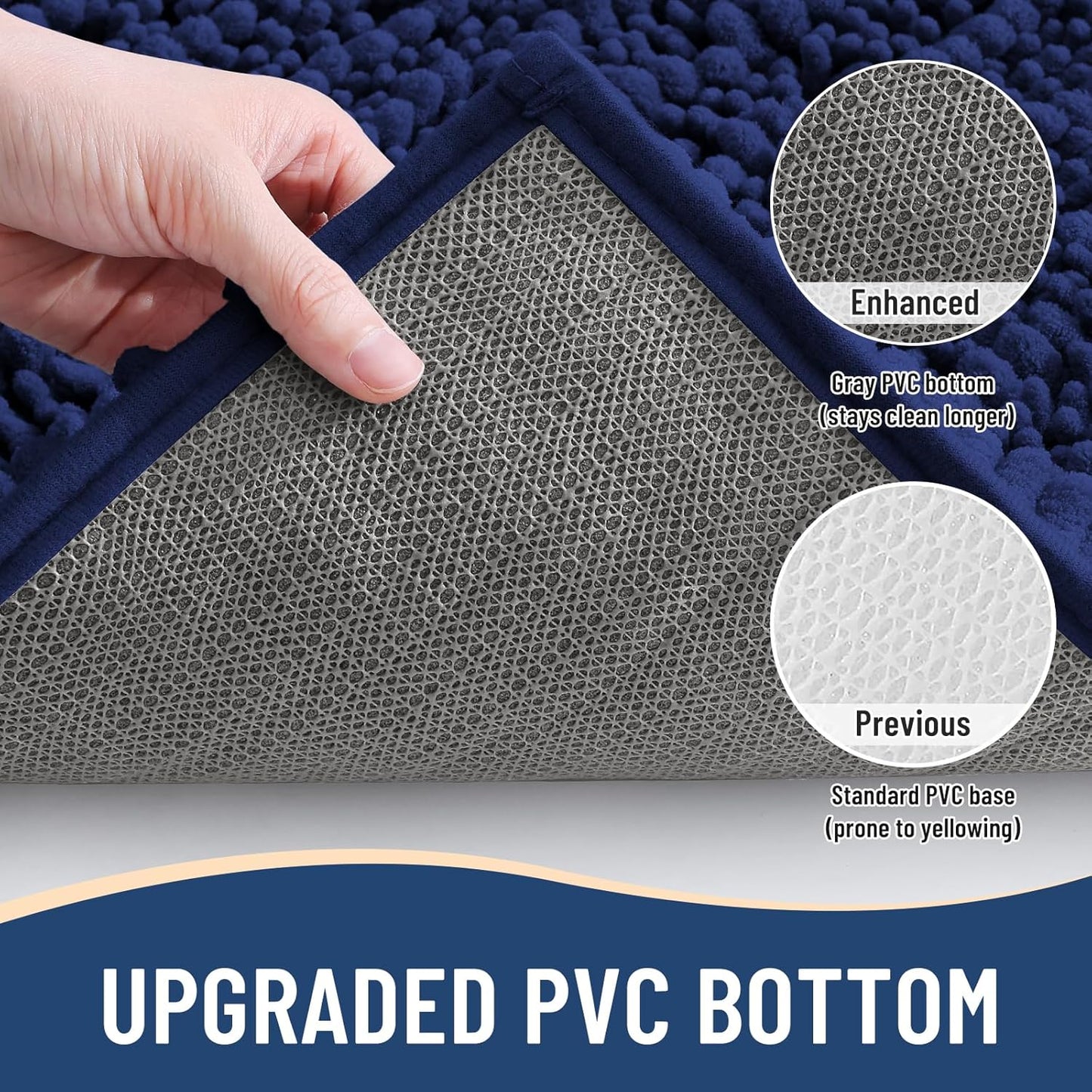 Arotive Luxury Chenille Bathroom Rug Mat, Extra Soft Thick Absorbent Shaggy Bath Rugs, Non-Slip Machine Wash Dry, Plush Bath Mats for Bathroom, Shower and Tub, 54x24, Navy