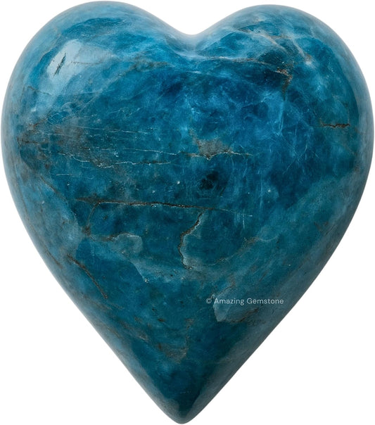Blue Apatite Crystal Heart Palm Stone - Pocket Massage Worry Stone for Natural Body Chakra Balancing, Reiki Healing and Crystal Grid