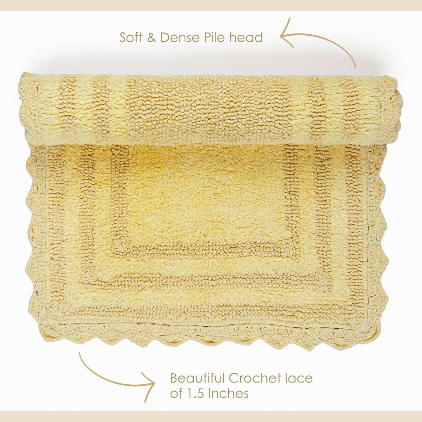 RAJRANG Pale Banana Crochet Cotton Bath Rug - 24 Inches Soft Absorbent Square Bath Mat for Bathroom Farmhouse Hotel Restaurant