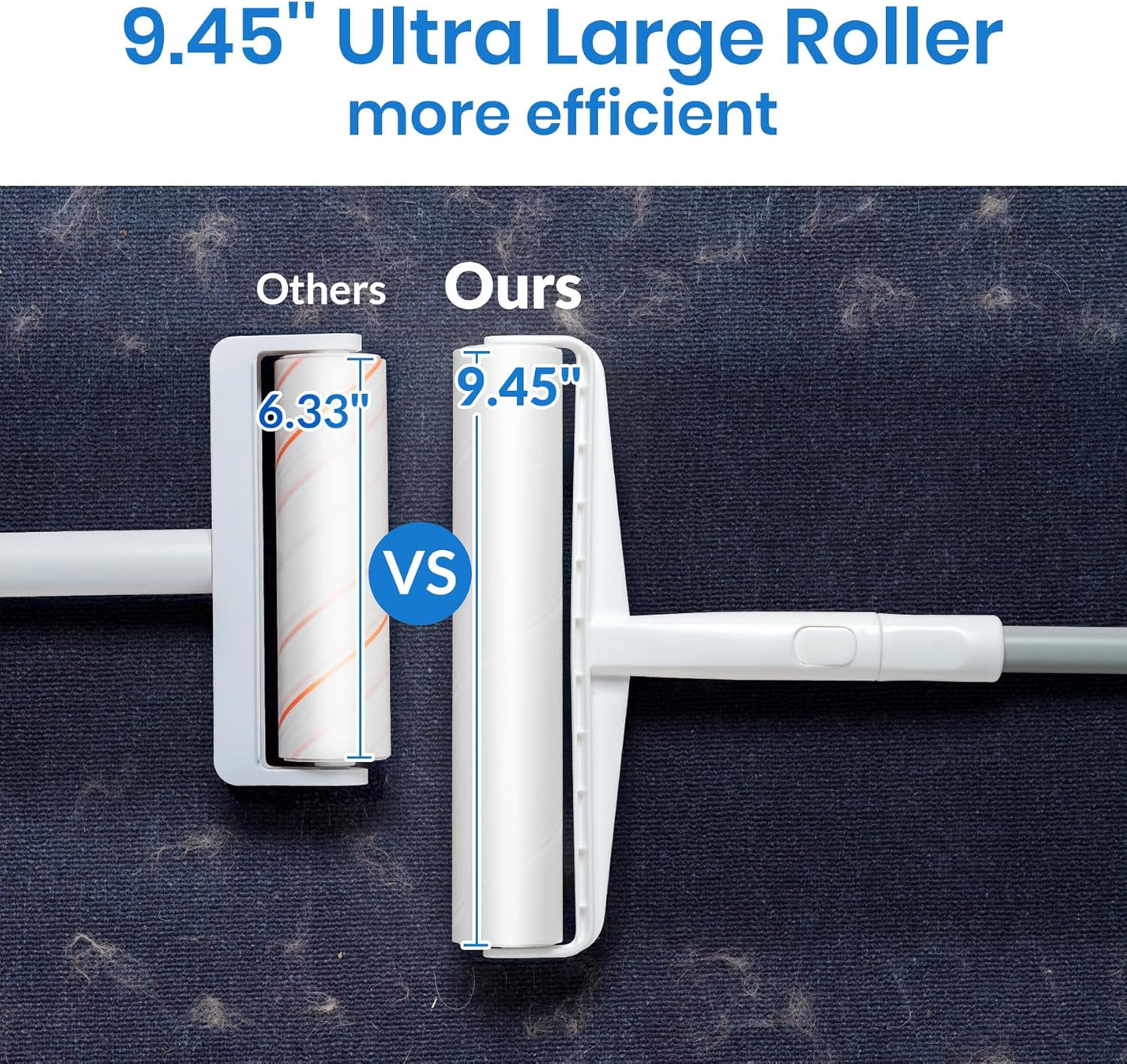 Large Lint Roller - 9.45 in Giant Lint Roller Refill 360 Sheets Total, 45 in Telescopic Pole to Clean Without Bending Down, Sticky Rollers for Floor Cleaning Carpets, Cars, Clothing, Pet Hair
