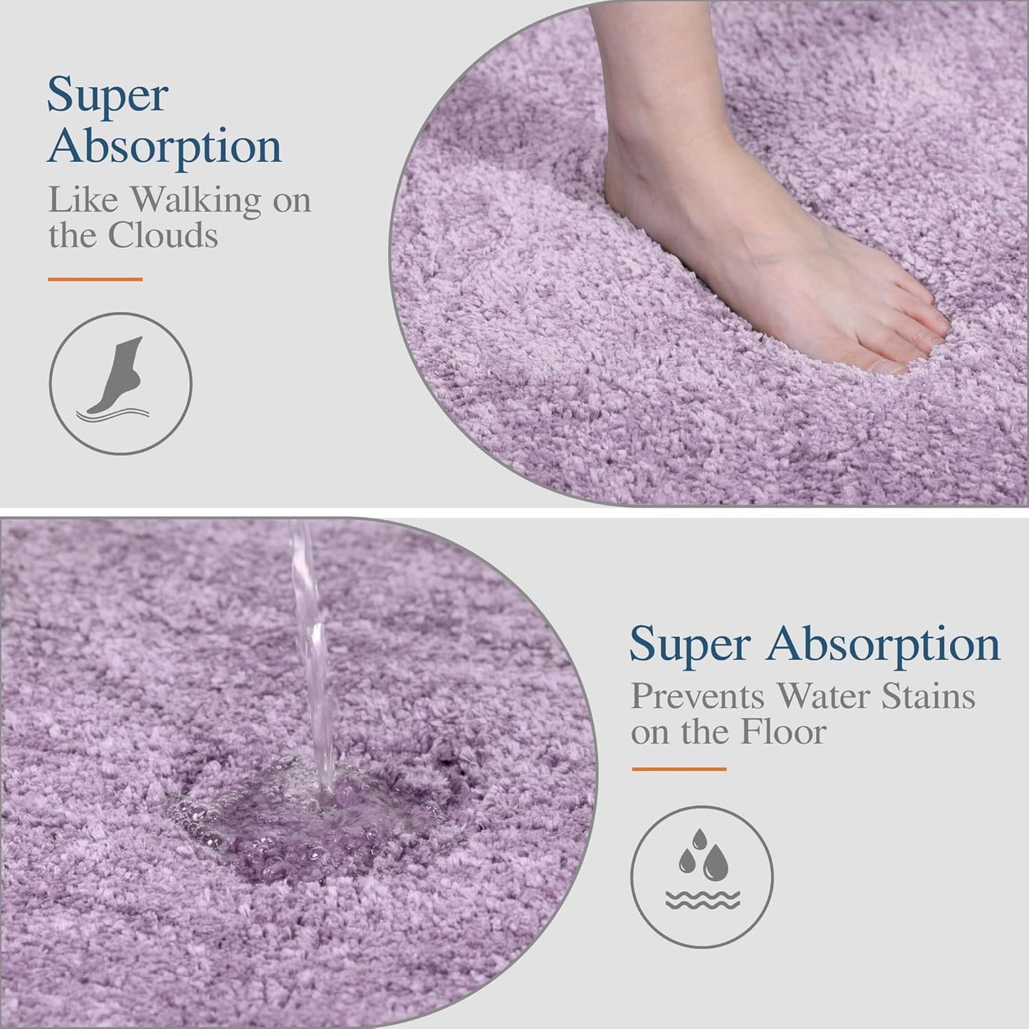 Walensee Bath Mat, Machine Washable Bath Rug, 20 x 32 Inch, Lavender, Non-Slip, High Pile, Shaggy, Bathroom Mat