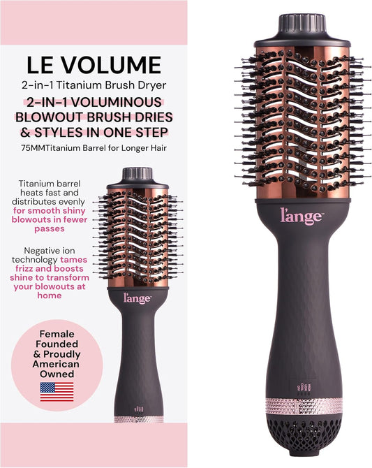 L'ANGE HAIR Le Volume 2-in-1 Titanium Blow Dryer Brush | Hot Air Brush for Hair Drying & Styling | Ionic Oval Barrel for Smooth, Frizz-Free Volume | (Black – 75mm)