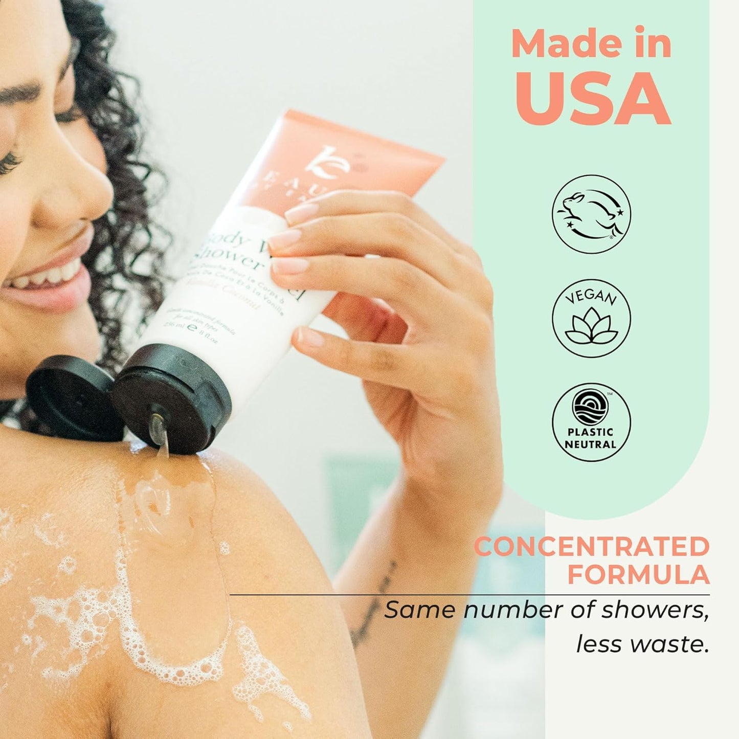 Vanilla Coconut Shower Gel Body Wash - USA Made with Organic & Natural Ingredients, Moisturizing Cleansing Gel for Women, Gentle & Non Toxic Daily Wash for Sensitive Skin, Clean Body Soap Liquid