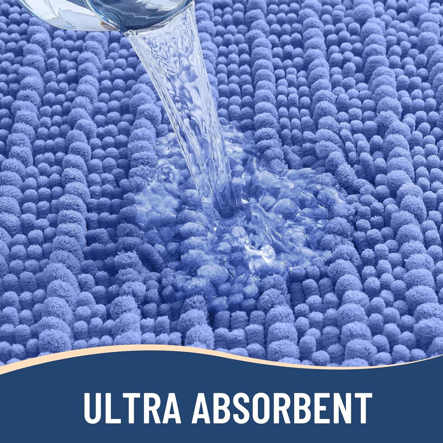 Arotive Luxury Chenille Bathroom Rug Mat, Extra Soft Thick Absorbent Shaggy Bath Rugs, Non-Slip Machine Wash Dry, Plush Bath Mats for Bathroom, Shower and Tub, 47x24, Cornflower Blue