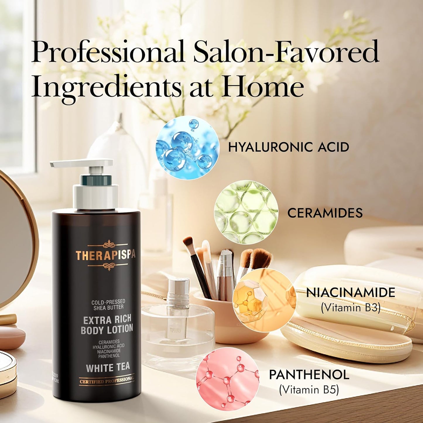 THERAPISPA Scented Body Lotion for Women – Hydrating & Nourishing Moisturizer with Shea Butter, Ceramides & Panthenol for Dry Skin – Inclusive for Everyone (White Tea, 17.0 fl oz)