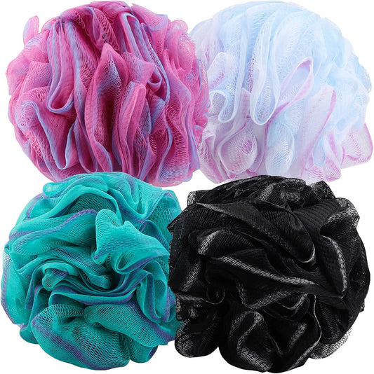 BTYMS 4 Pieces 75g/pc Shower Loofahs Large Bath Sponge Mesh Pouf Wash Puff Shower Poof Body Loofas for Bathing