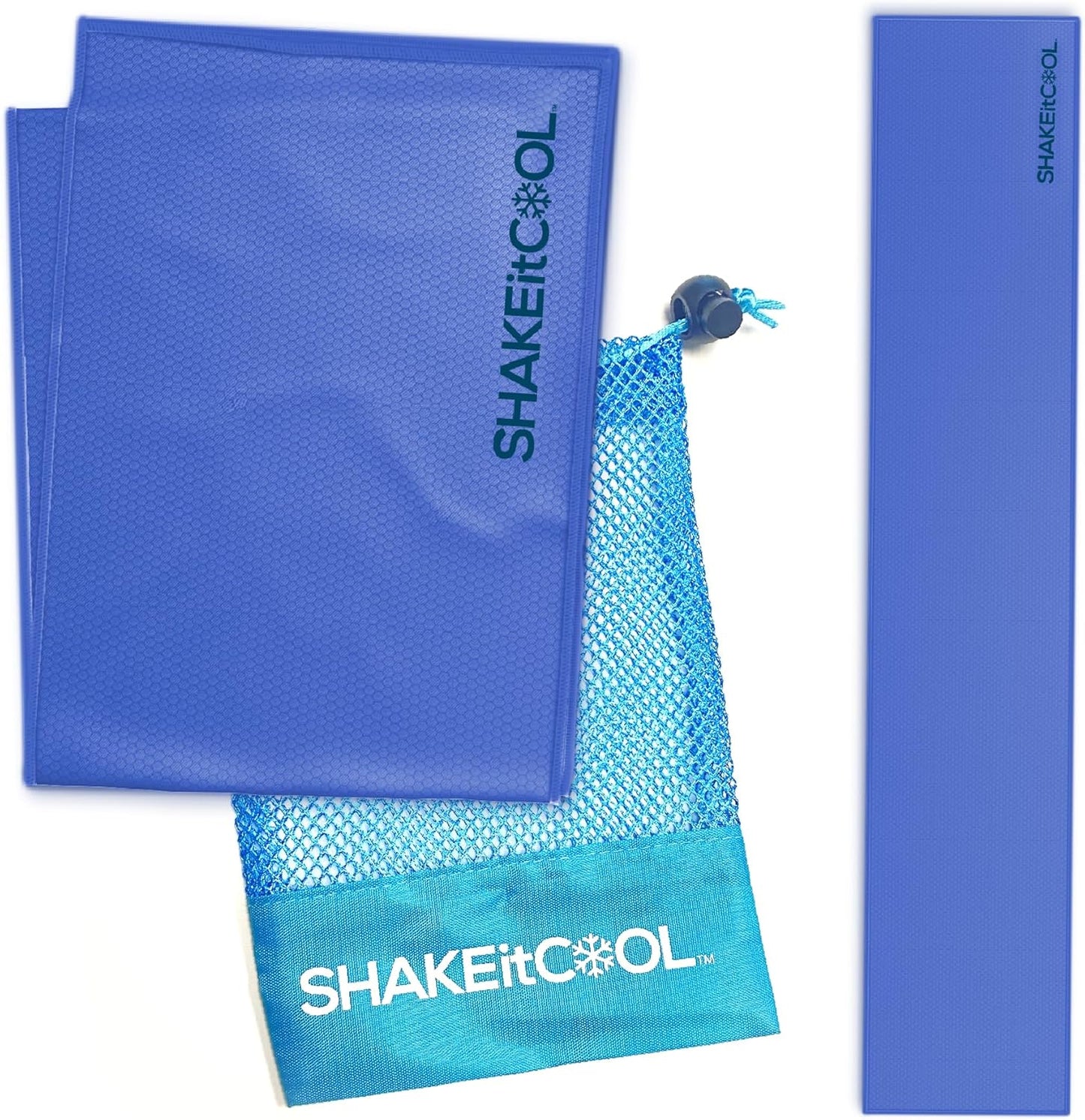 SHAKEitCOOL Original Cooling Towel – Be Cool in Style - Heat Relief, Soft, Lightweight, Sun Protection, Easy Clean - Perfect for Biking, Running, Yoga, Gym, Gardening - Blue