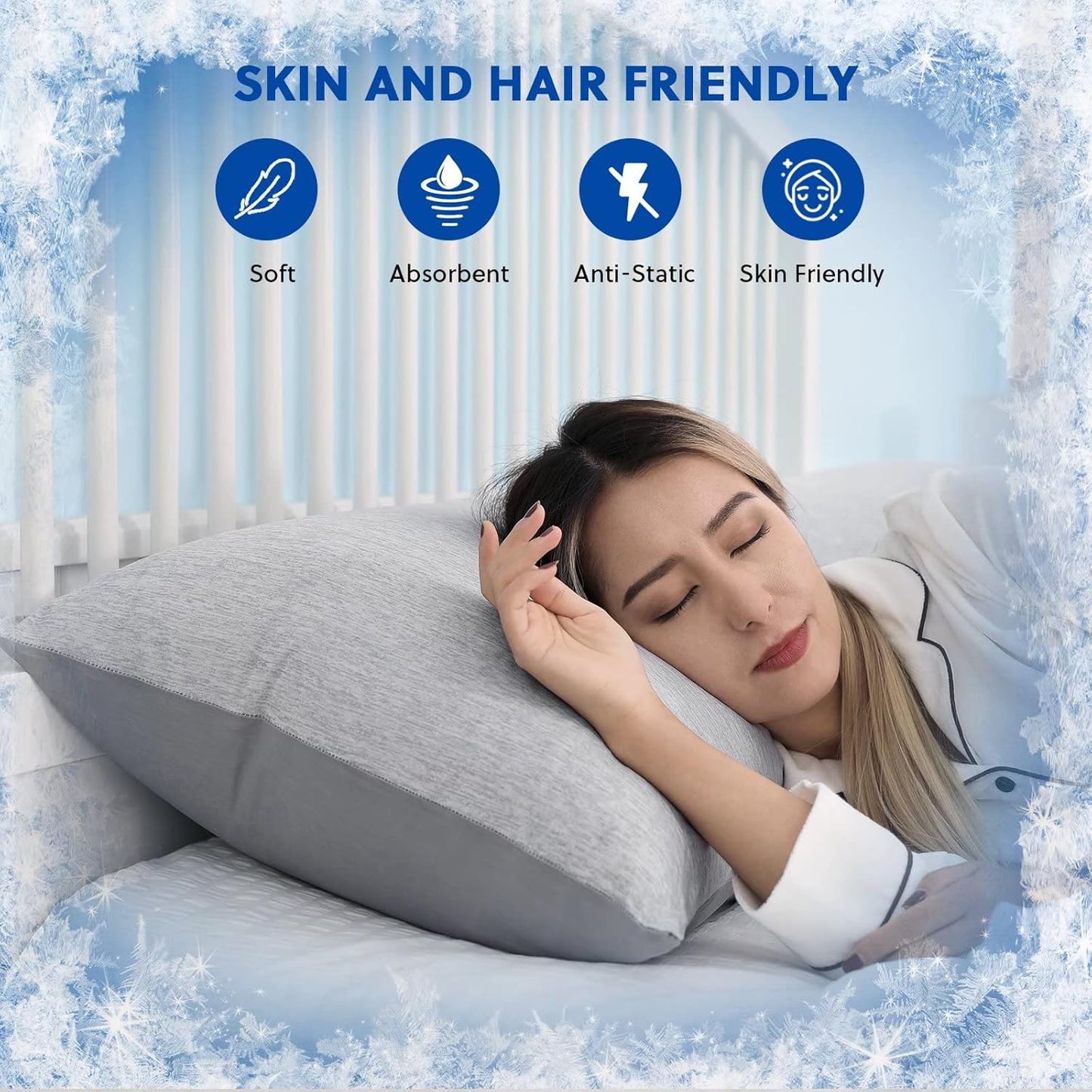 HOMFINE Cooling Pillowcases King Size - Double Side Q-Max 0.439 Cooling Fiber for Pillow Protector, Breathable Cold Pillow Cover for Hot Sleeper Night Sweat, Hidden Zipper, 2 Pack (20"x36", Grey)