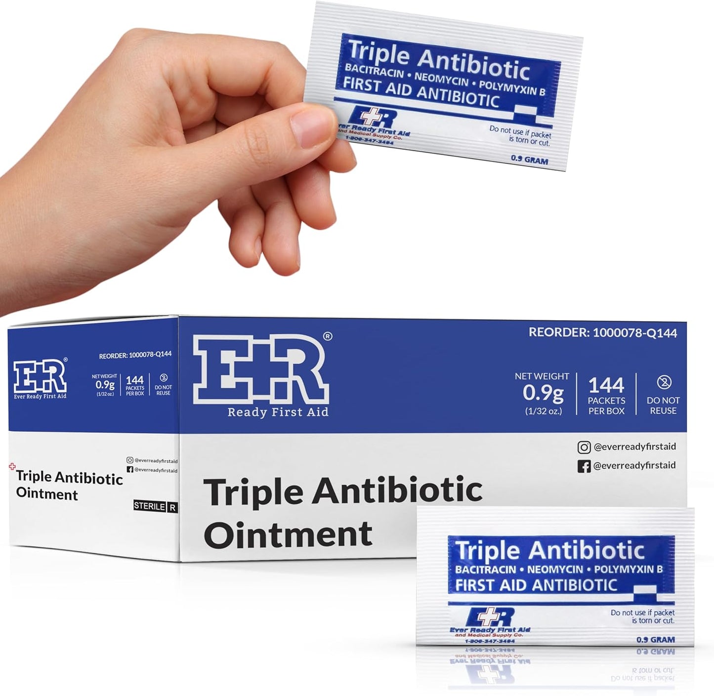 Triple Antibiotic Ointment .9gr Packets – First Aid Cream for Infection Prevention – Neomycin, Bacitracin, Polymyxin B – 144 Count