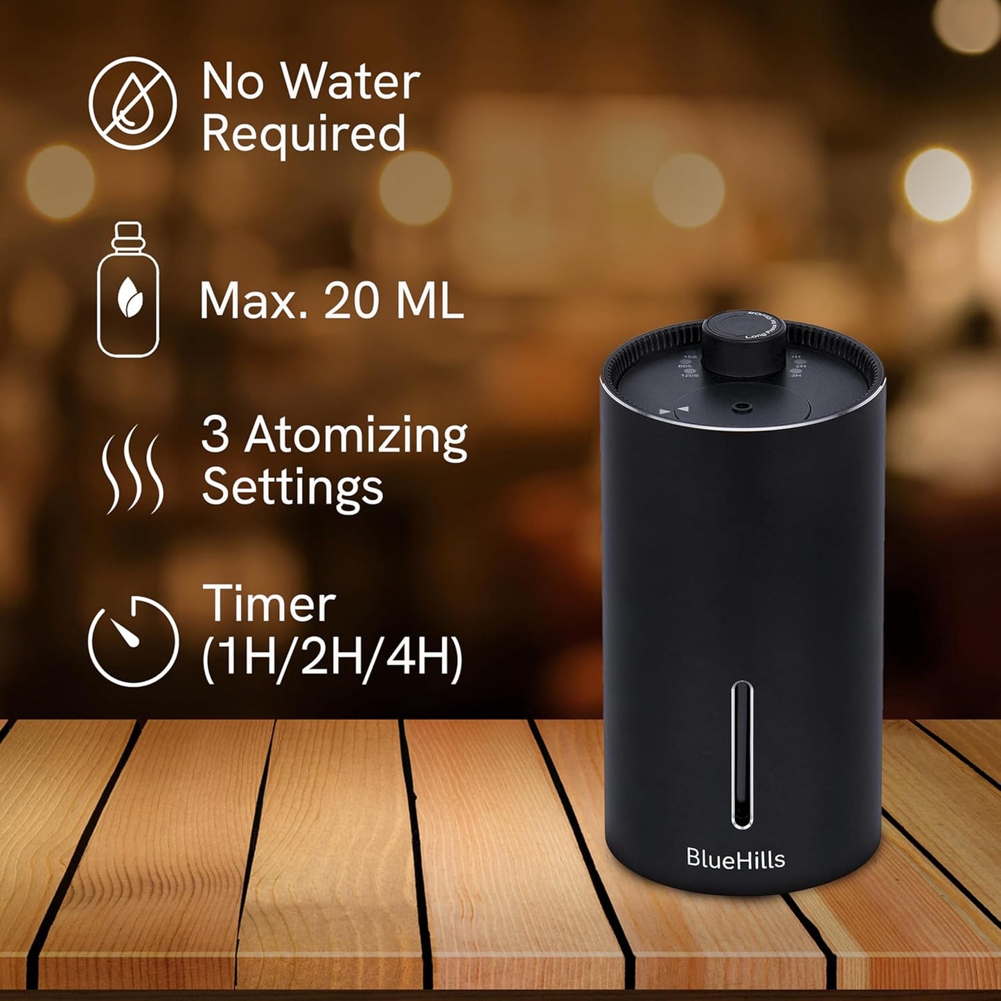 BlueHills Waterless Diffuser Cordless Car Essential Oil Aromatherapy Large Room Portable USB Travel Battery Operated Hotel Home Premium Mini Traveling Diffuser J03 Black