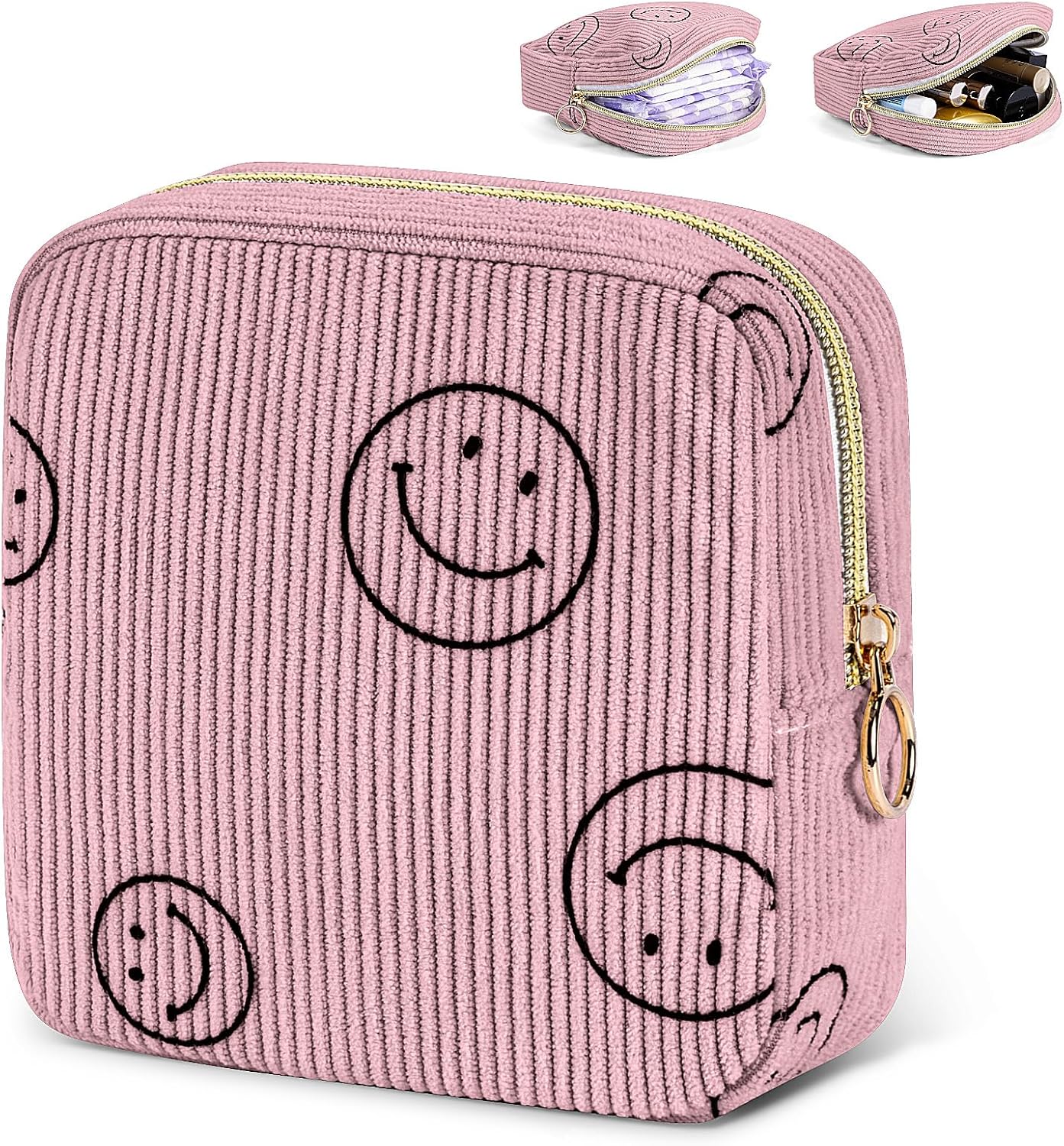 Period Bag for Teen Girls - Shark Week Pouch - Corduroy Portable Sanitary Pad Bags - Holds 6-10 Pads - Pink