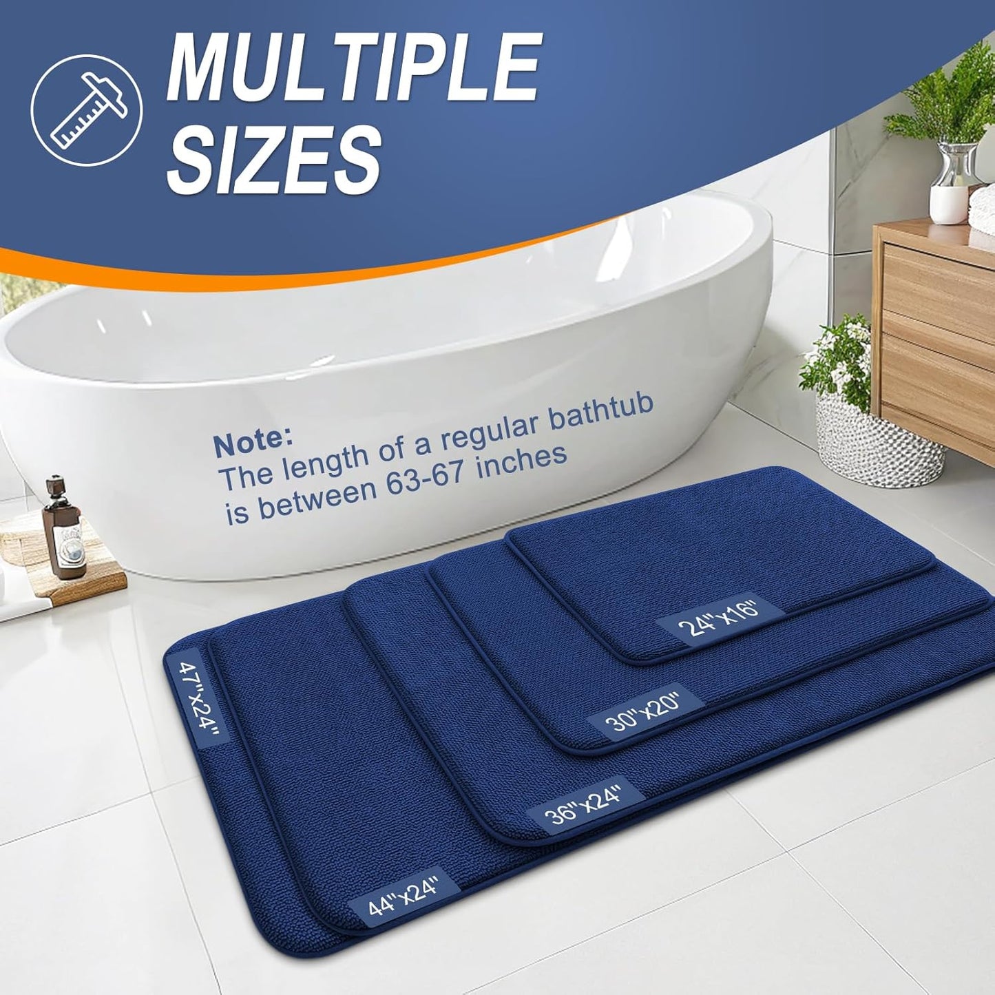 OLANLY Thick Memory Foam Bath Mat Rug 30x20, Extra Soft Absorbent Bathroom Rug, Quick Dry Bath Mats, Non-Slip, Machine Washable Carpet for Bathroom, Tub and Shower, Home Decor Accessories, Navy