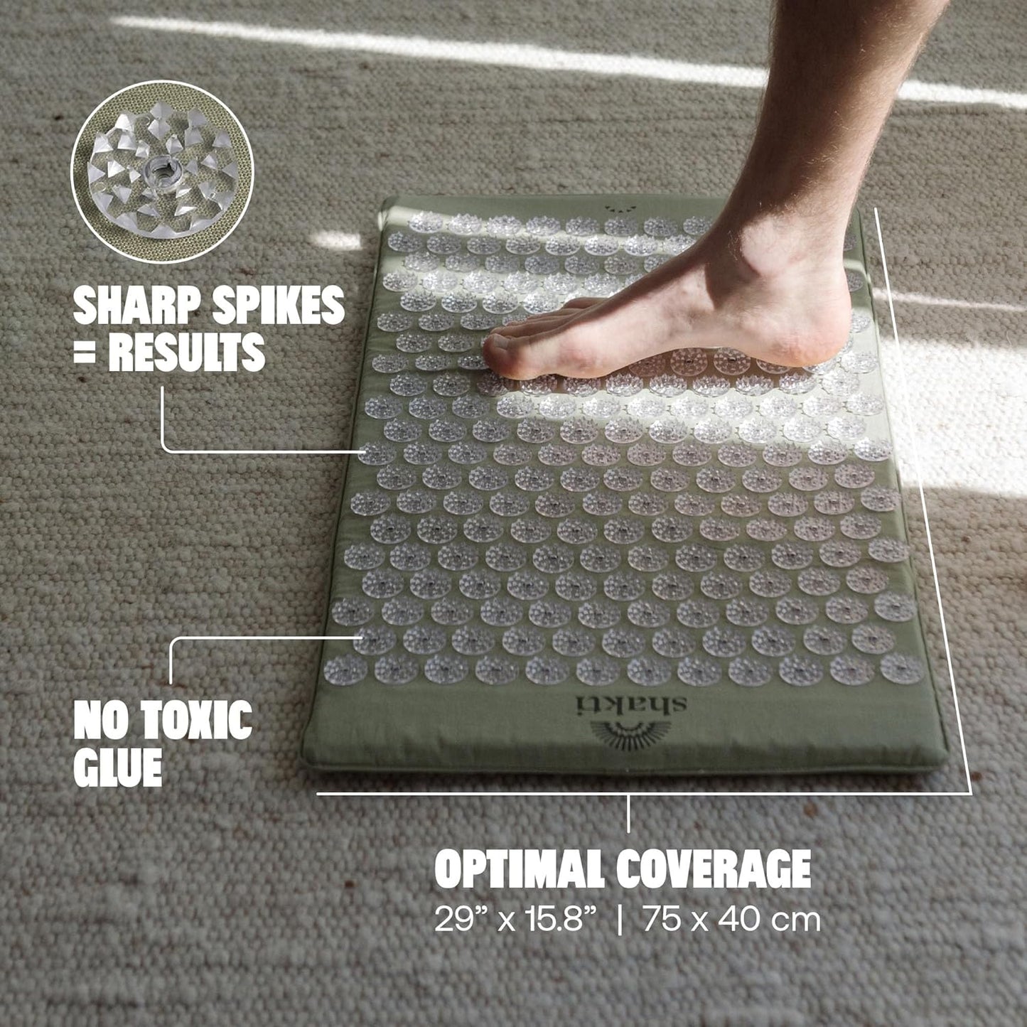 ShaktiMat Premium Acupressure Mat, Level 1 Intensity in Tulsi, Massage Muscles, Aid Sleep & Unlock Inner Tension | Similar to Acupuncture | FSA/HSA Eligible | Organic Cotton Certified