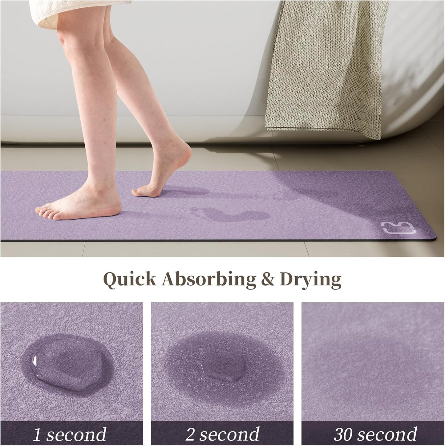 2 Piece Bathroom Rugs Mat Set - Quick Dry Diatomaceous Earth Bath Mat for Bathroom Non-Slip Bath Rug with Rubber Backing, Absorbent Bath Mat Thin Bath Floor Mat, 15.7x23.6+15.7x47.2 Inch, Lavender