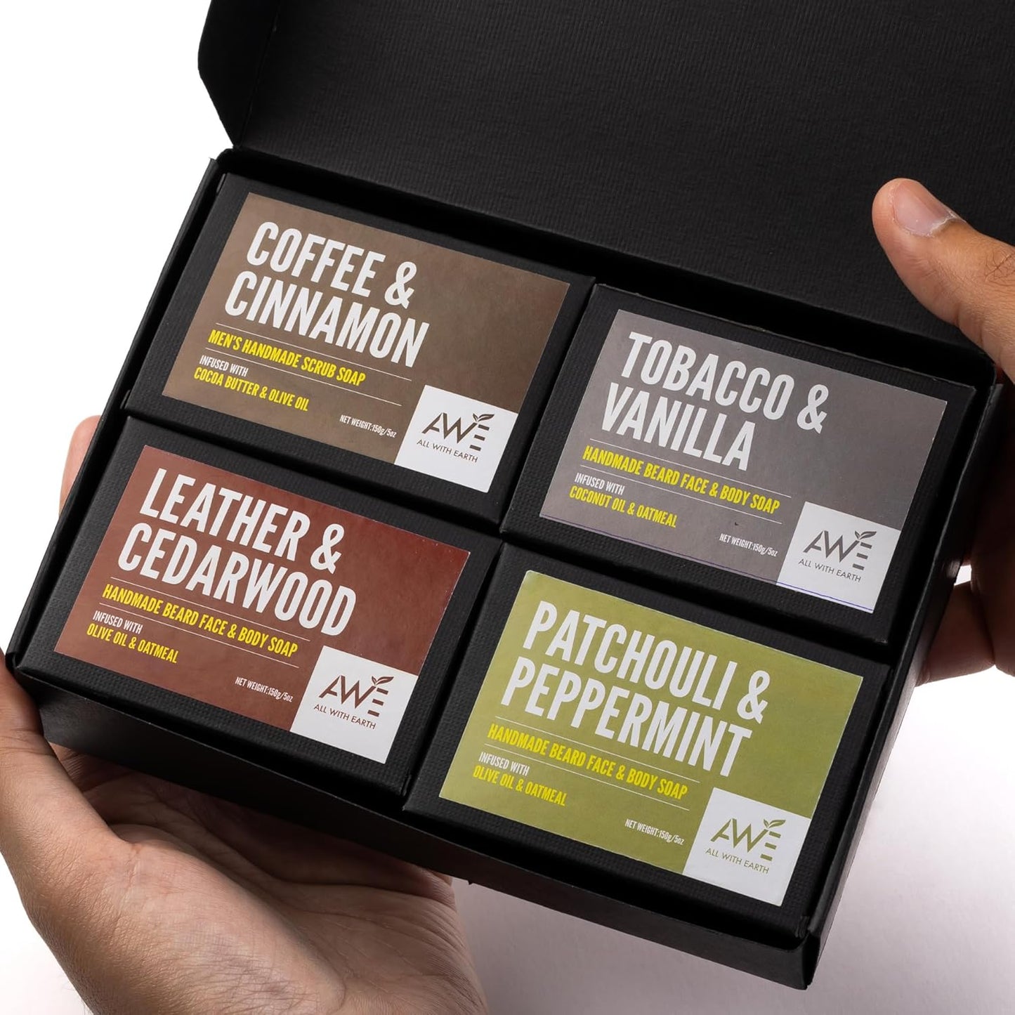 Men’s Moisturizing Scrub Soap Set of 4 Handmade Natural Bars Rugged Masculine Scents Deep Cleanse Hydrate Nourish Face Beard Body (Option 2)