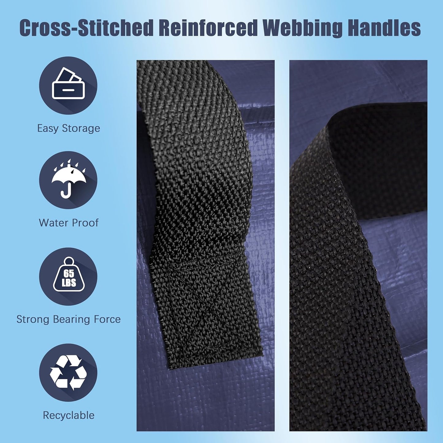 4 Pack Large Strong Moving Bags with Zippers & Carrying Handles - Water-Resistant - Heavy Duty Storage Tote for Space Saving, Fold Flat, Alternative to Moving Box (Blue)