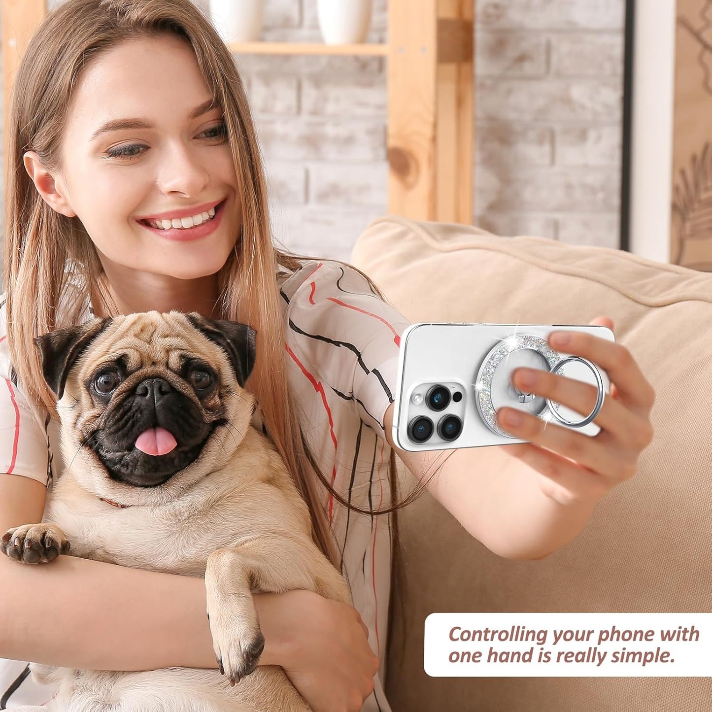 for MagSafe Phone Grip Stand, Magnetic Phone Ring Holder for MagSafe, Magnetic Ring Holder for iPhone. (Glitter Silver)