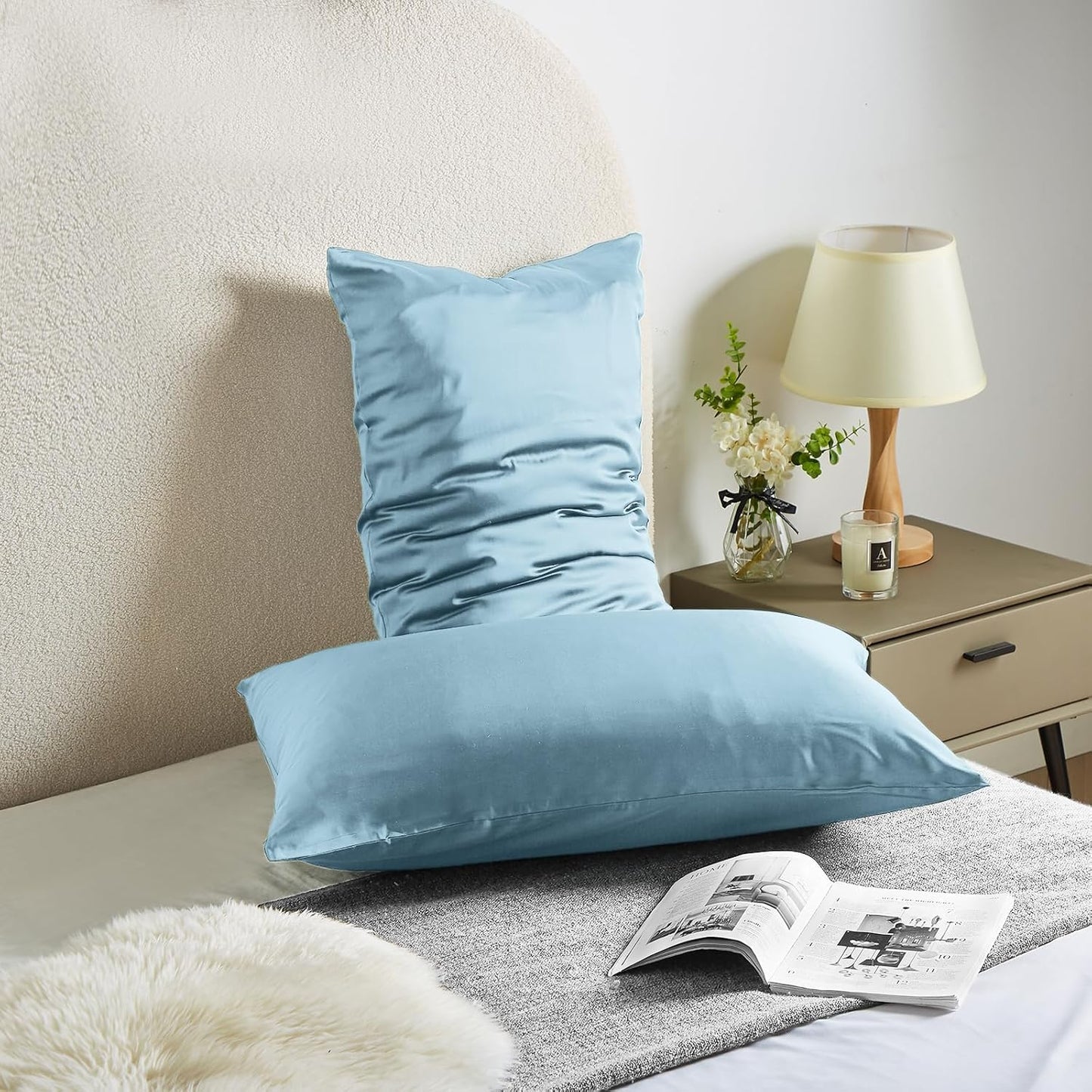 Silk Body Pillow Cover Pillow Pillowcase for Body Pillow Soft Pillow Cover Pillow Case Mulberry Silk Pillowcase for Sleep(Baby Blue,20"X 54",1pc)