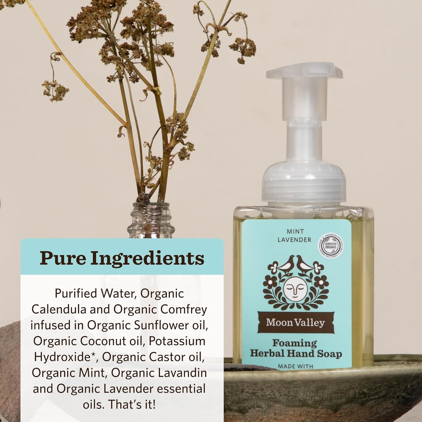 Moon Valley Herbal Foaming Hand Soap, Mint Lavender Two Pack, Vegan, Recyclable Bottle