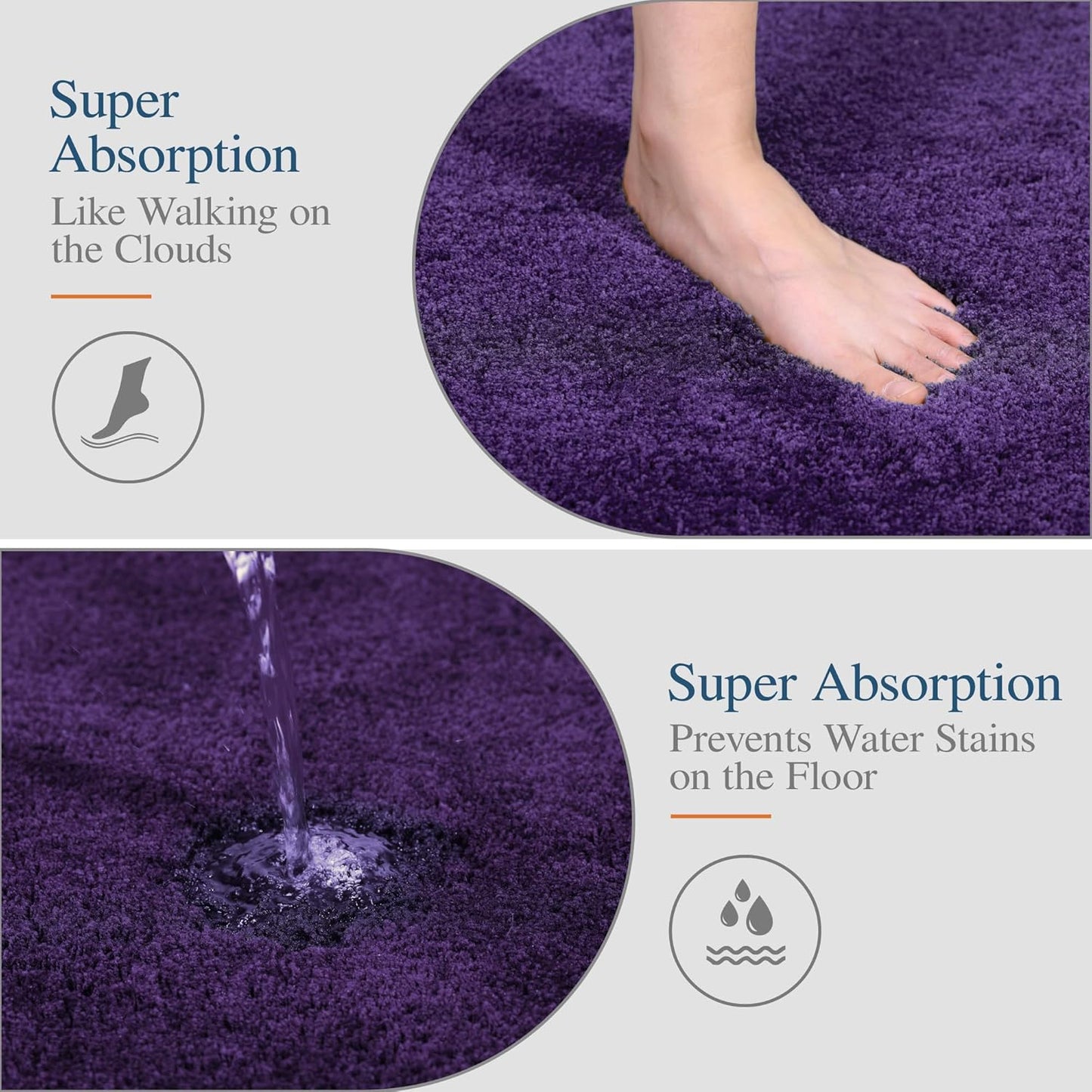 Walensee Non Slip Bath Mat for Bathroom (16 x 24, Dark Purple) Water Absorbent Soft Microfiber Shaggy, Machine Washable Thick Plush Bath Rugs for Shower