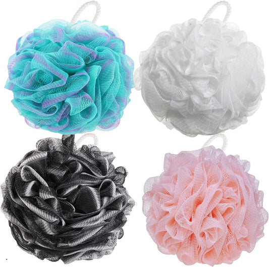 BTYMS 4 Pieces Shower Loofahs Bath Sponges 60g/pcs Mesh Puffs Body Scrub Luffas Bath Scrunchies for Shower Exfoliate