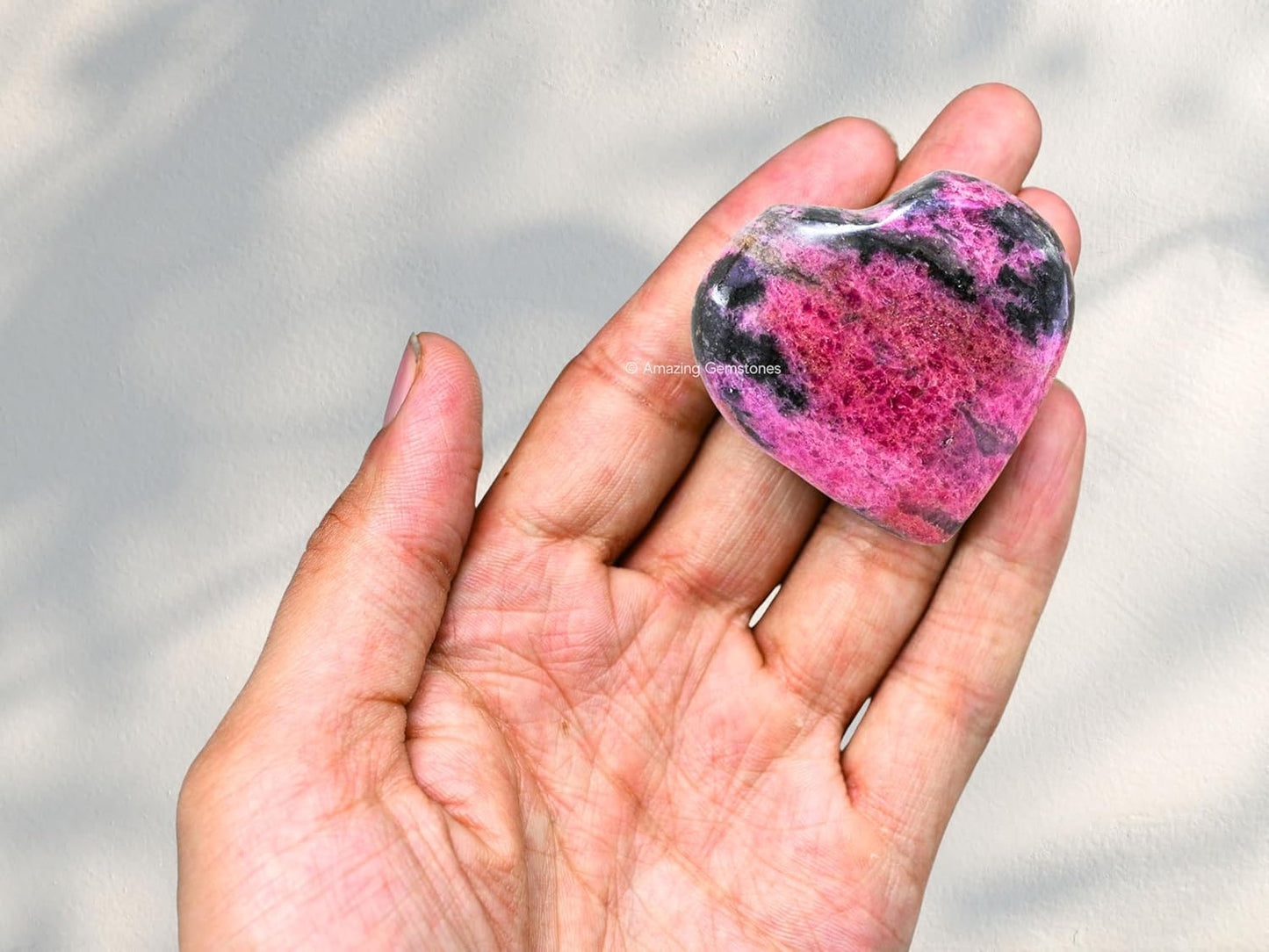Rhodonite Crystal Heart Palm Stone - Pocket Massage Worry Stone for Natural Body Chakra Balancing, Reiki Healing and Crystal Grid
