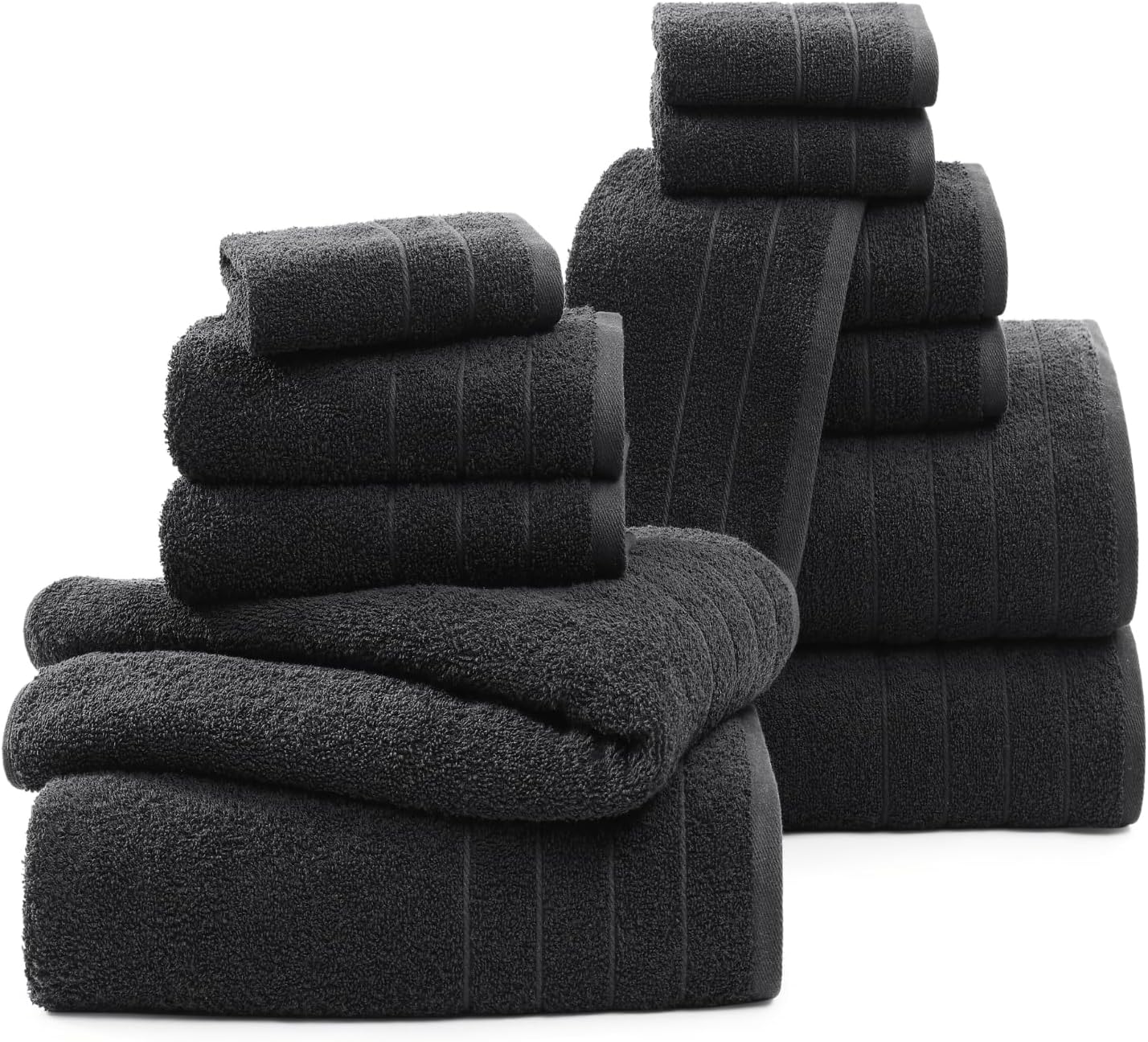 Casa Platino 100% Mercerized Cotton Luxury Bathroom Towels Set - 12 Piece - Ring Spun Technology - 4 Bath, 4 Washcloths, 4 Hand Towels - Remains Soft & Absorbent Even After Multiple Washes - Black