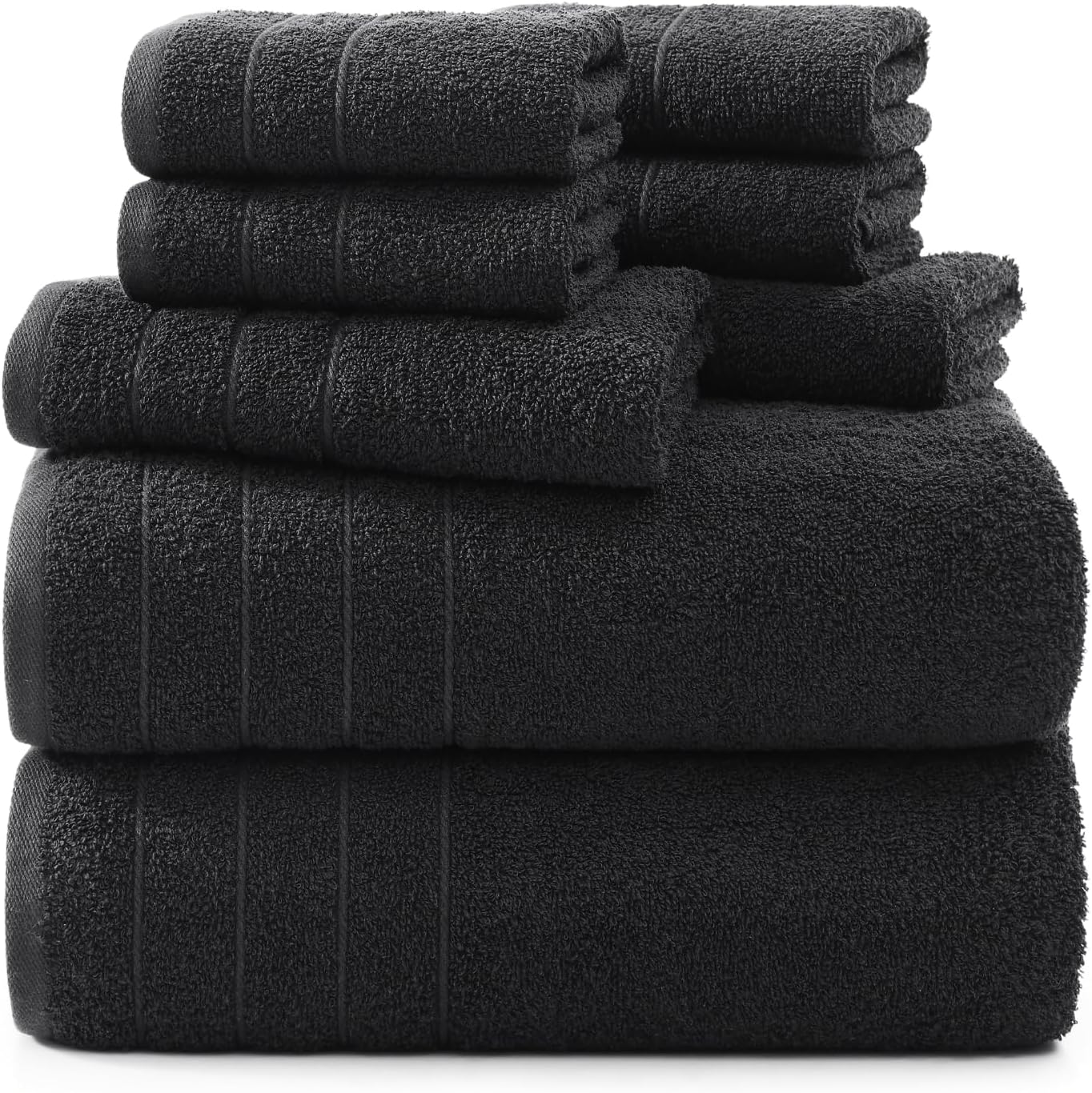 Casa Platino 100% Mercerized Cotton Luxury Bathroom Towels Set - 8 Piece - Ring Spun Technology - 2 Bath, 4 Washcloths, 2 Hand Towels - Remains Soft & Absorbent Even After Multiple Washes - Black