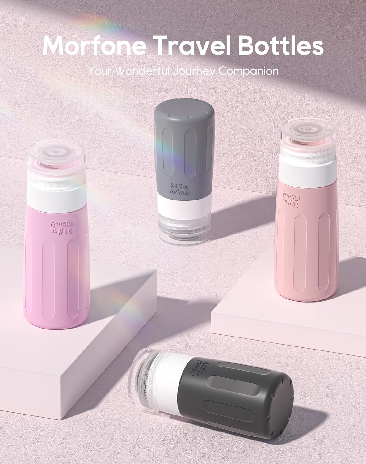 Morfone 16 Pack Silicone Travel Bottles Set for Toiletries TSA Approved Travel Containers Leakproof Squeezable Refillable Accessories 2oz 3oz for Shampoo Conditioner Lotion Liquids (Black Pink)