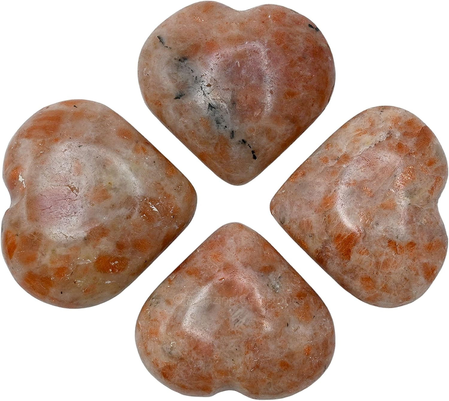 Amazing Gemstone Sunstone Crystal Heart Palm Stone - Pocket Massage Worry Stone for Natural Body Chakra Balancing, Reiki Healing and Crystal Grid